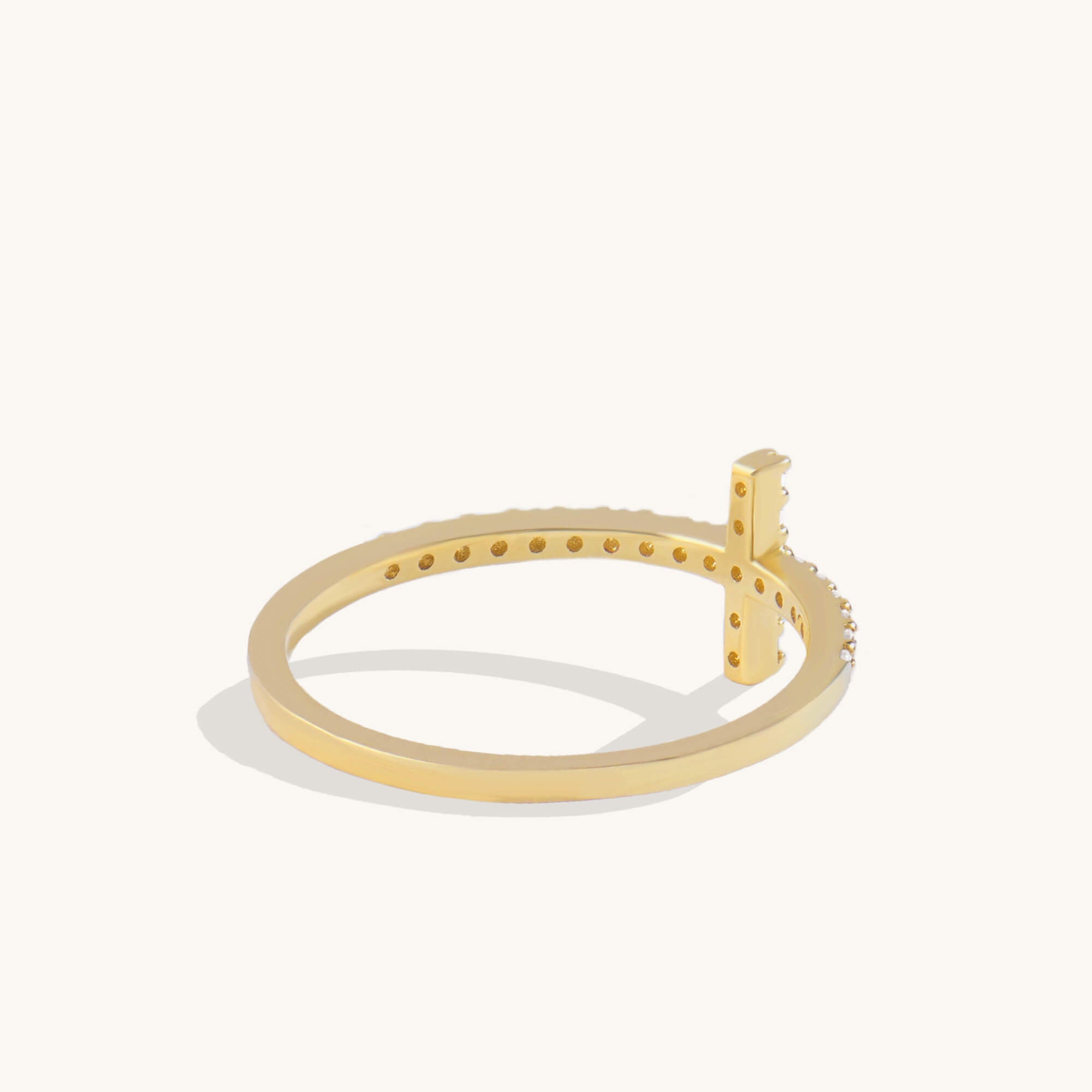 14k Gold Minimal Pave Cross Band Ring for Women