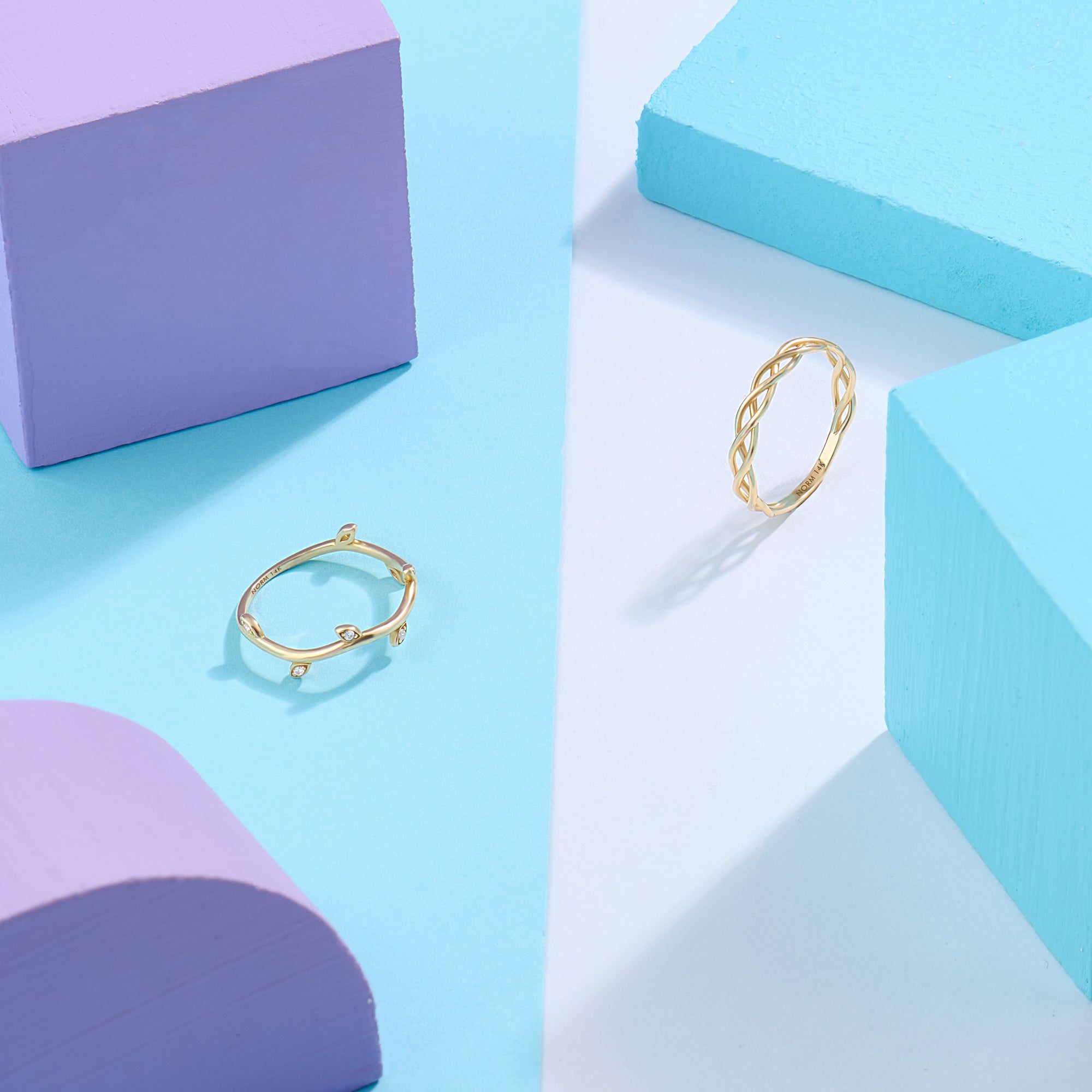 14K Solid Yellow Gold Floral Vine Stacking Ring
