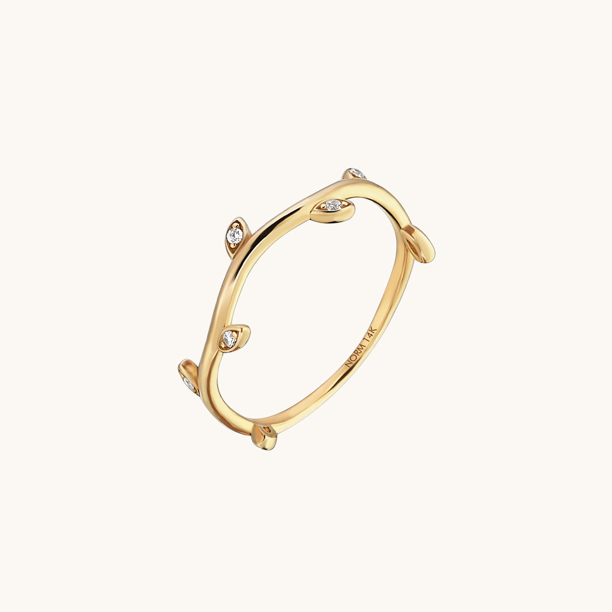 14K Real Gold Floral Vine Stacking Ring