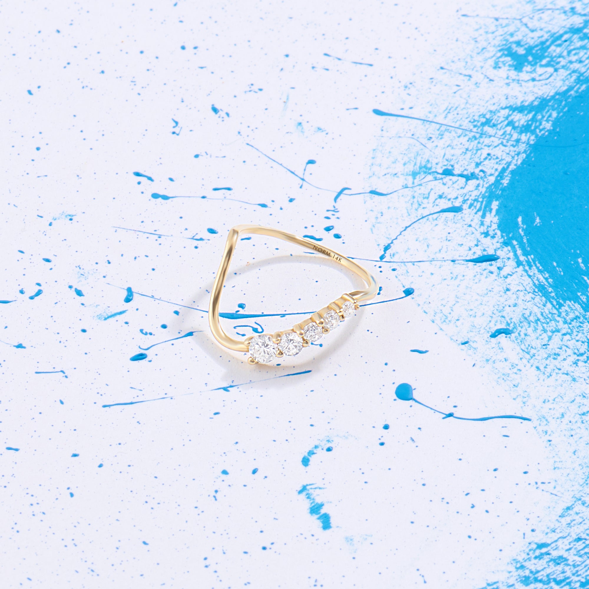 14k Solid Gold CZ Pave Deep Curve Wave Ring