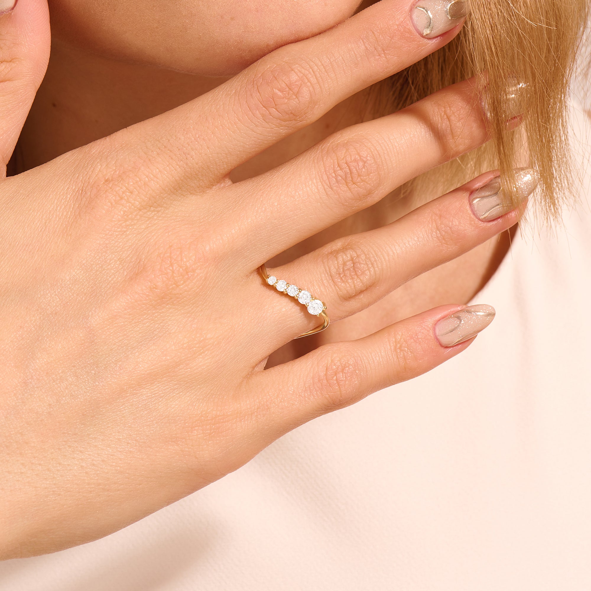 14k Solid Yellow Gold Deep Curve Wave Ring for Women