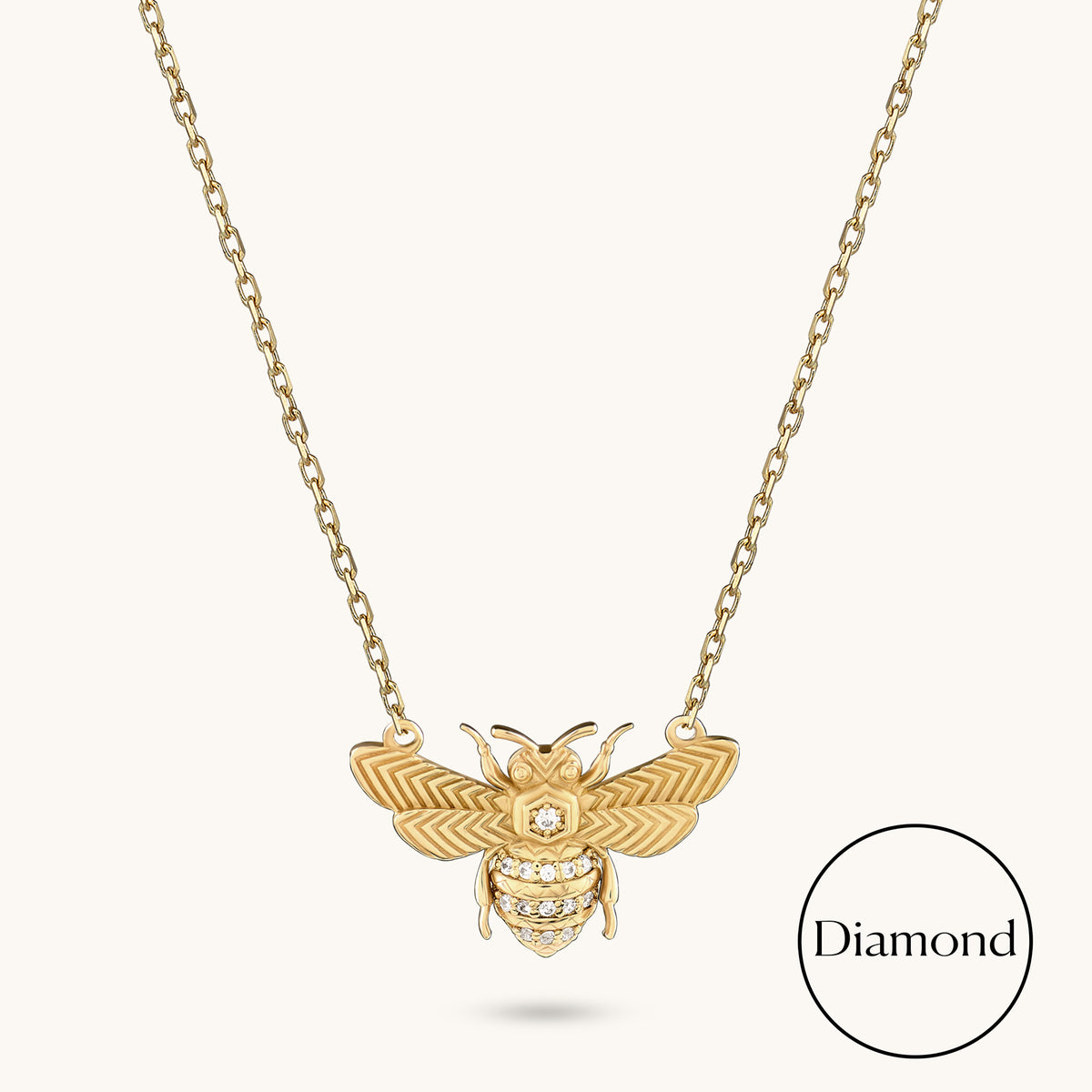 Diamond Bee Statement Necklace in 14K Solid Gold display picture 1