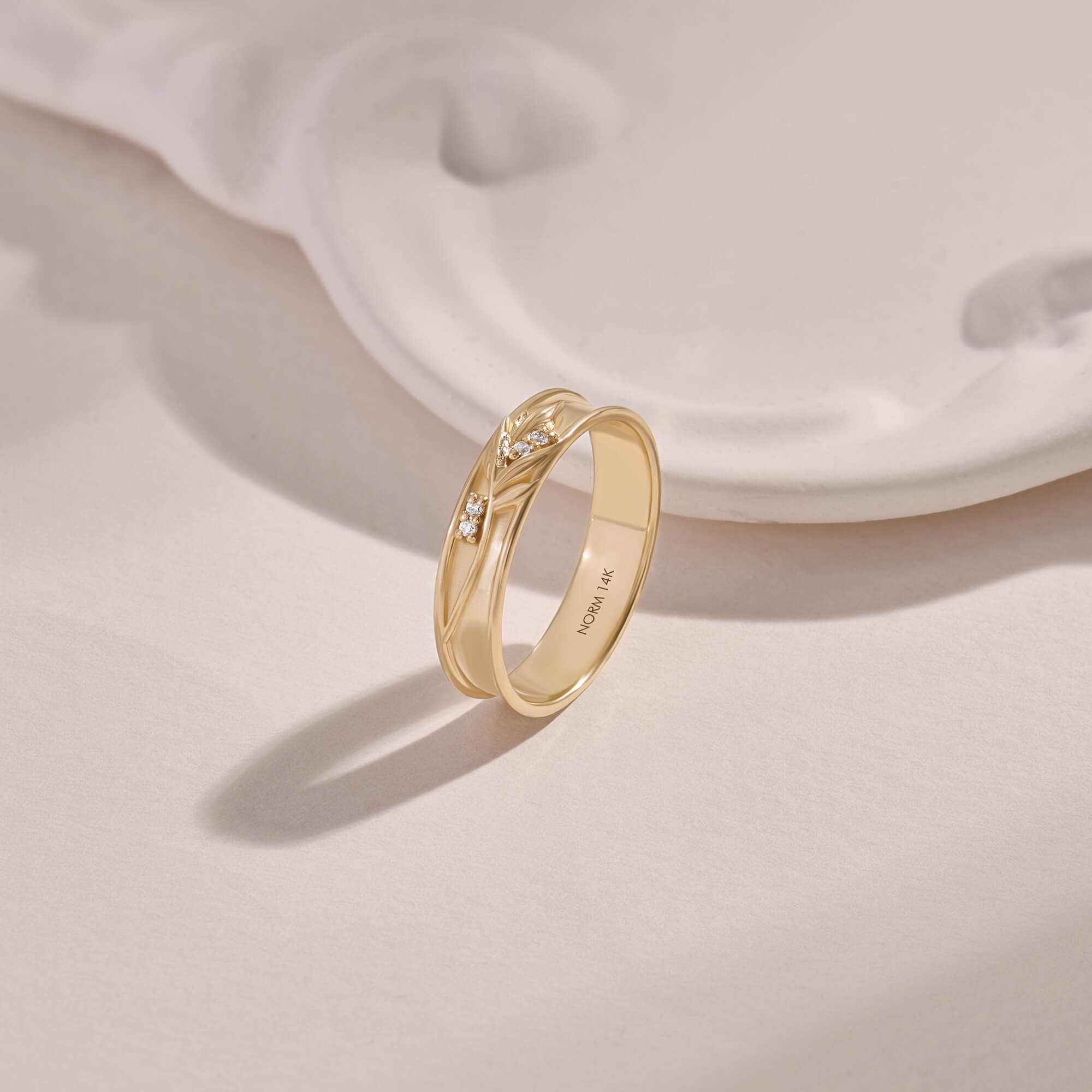 Real Diamond Branch Wedding Band Ring in eal Yellow Gold