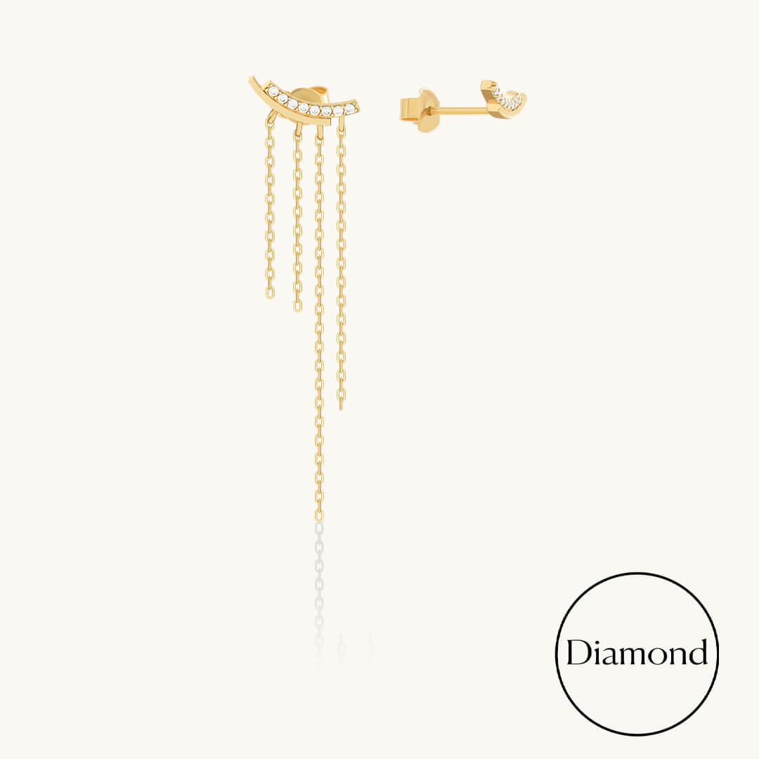 Diamond Cascade Chain Stud Earrings in Solid Gold