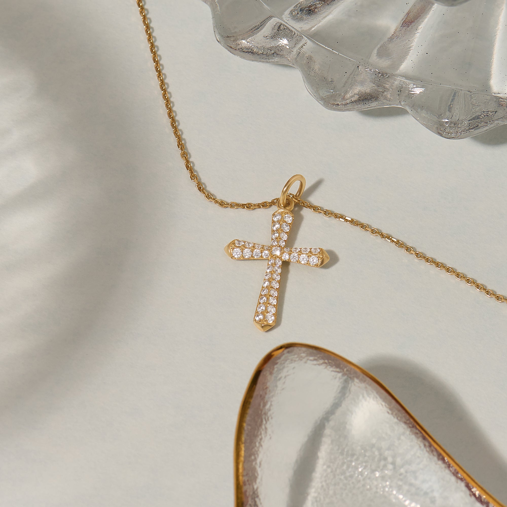 0.60ctw Diamond Pave Cross Pendant Necklace in 14K Solid Gold