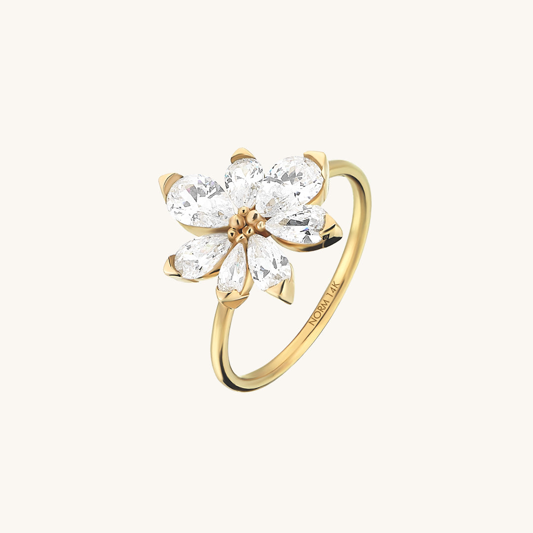 1.90ctw Diamond Flower Statement Ring in 14k Solid Yellow Gold