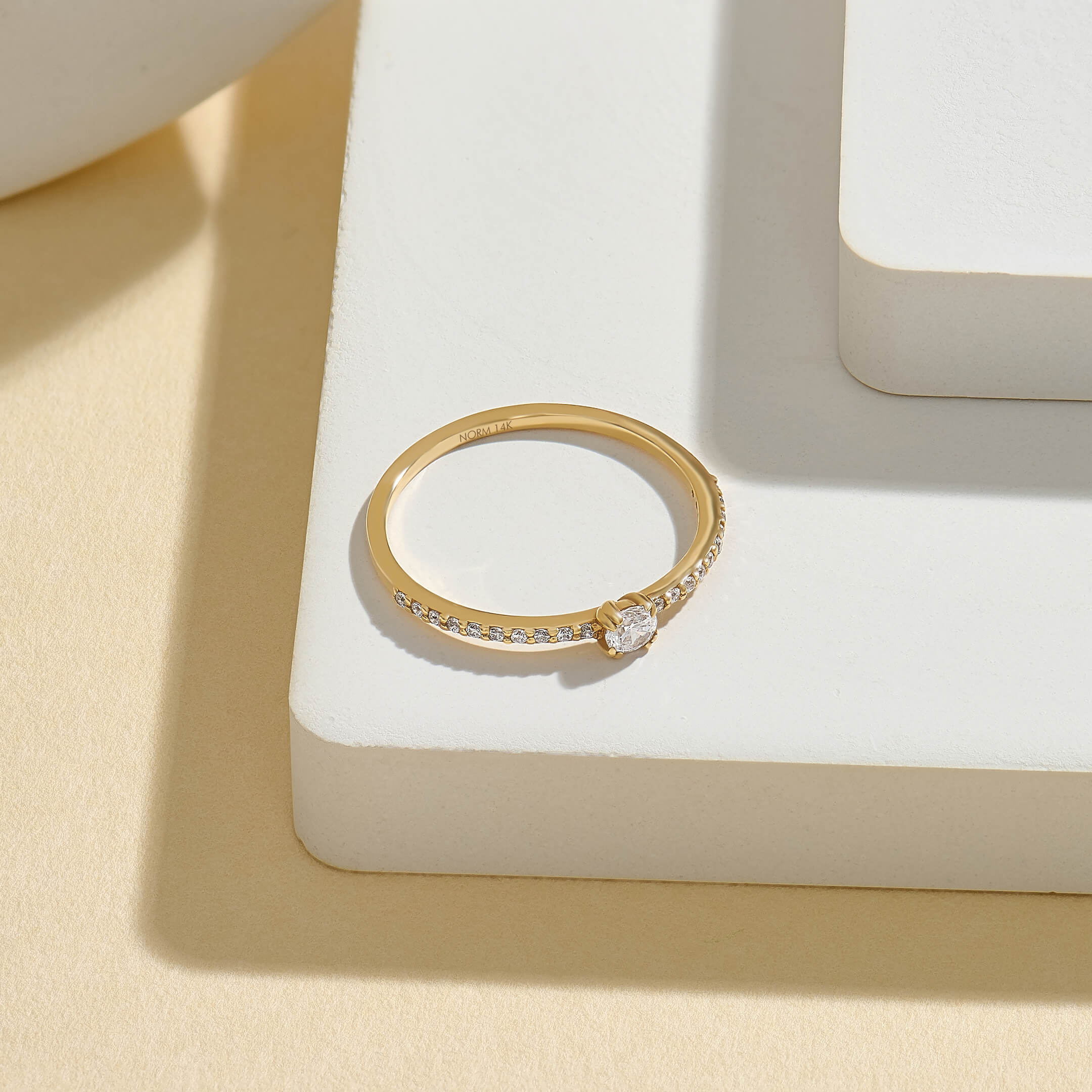 Diamond Half Eternity Solitaire Ring in 14k Yellow Gold