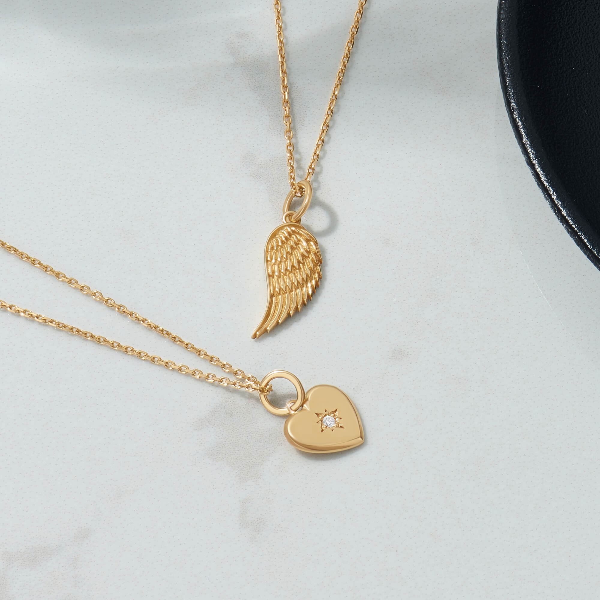 Diamond Heart and Angel Wing Necklaces in 14K Solid Gold
