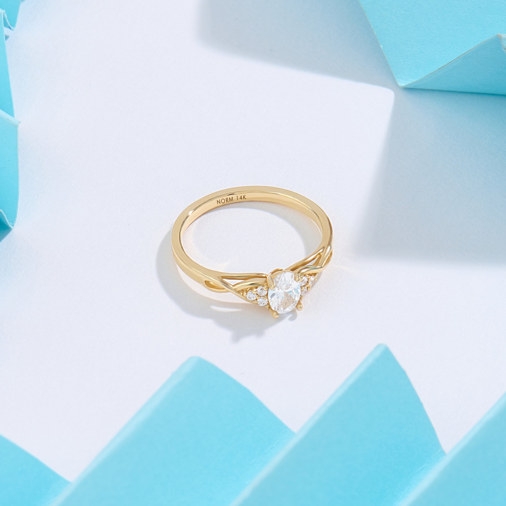 Norm Jewels - 14k Solid Gold 0.48ct Oval Diamond Infinity Engagement Ring