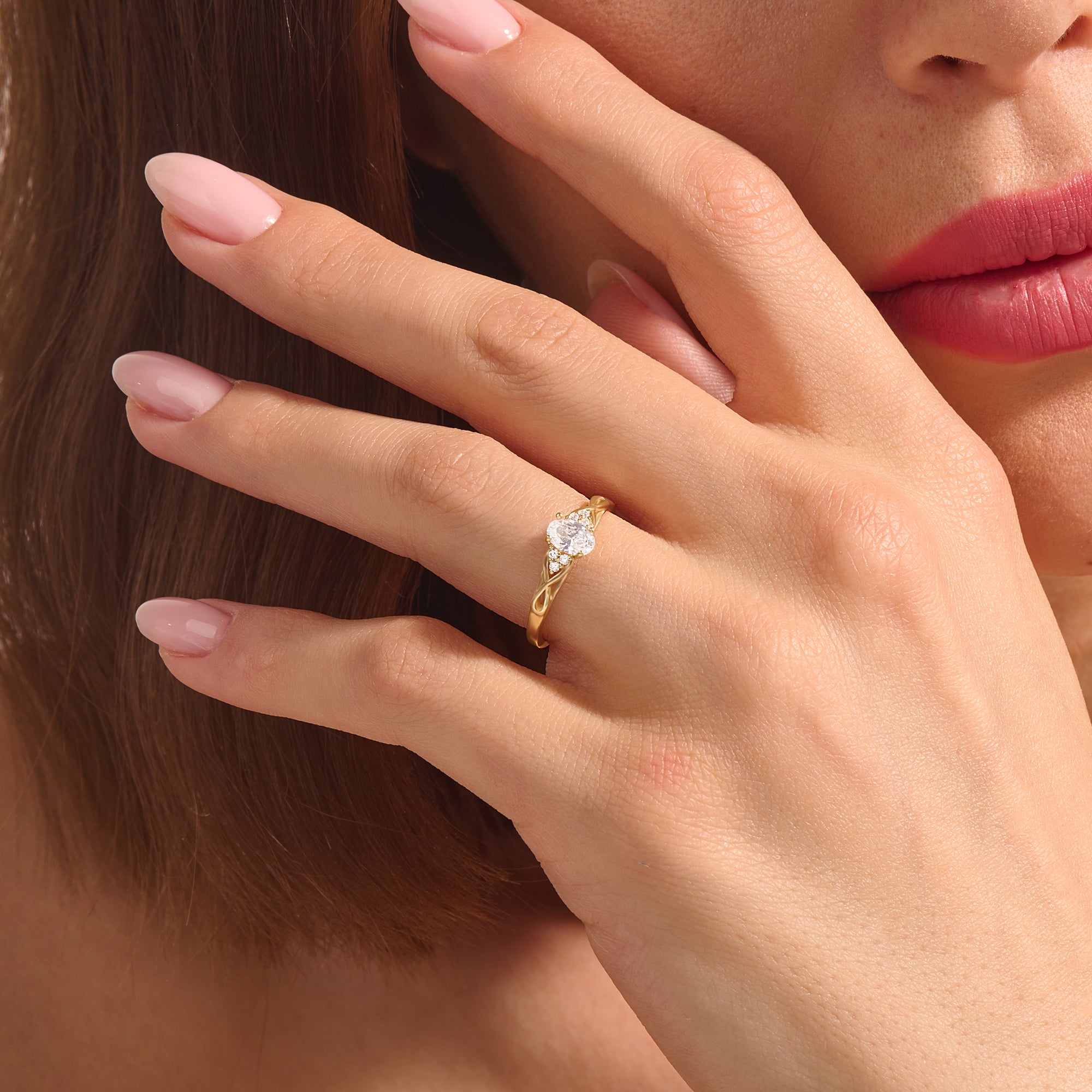 14k Real Gold 0.48ct Oval Cut Diamond Solitaire Infinity Engagement Ring