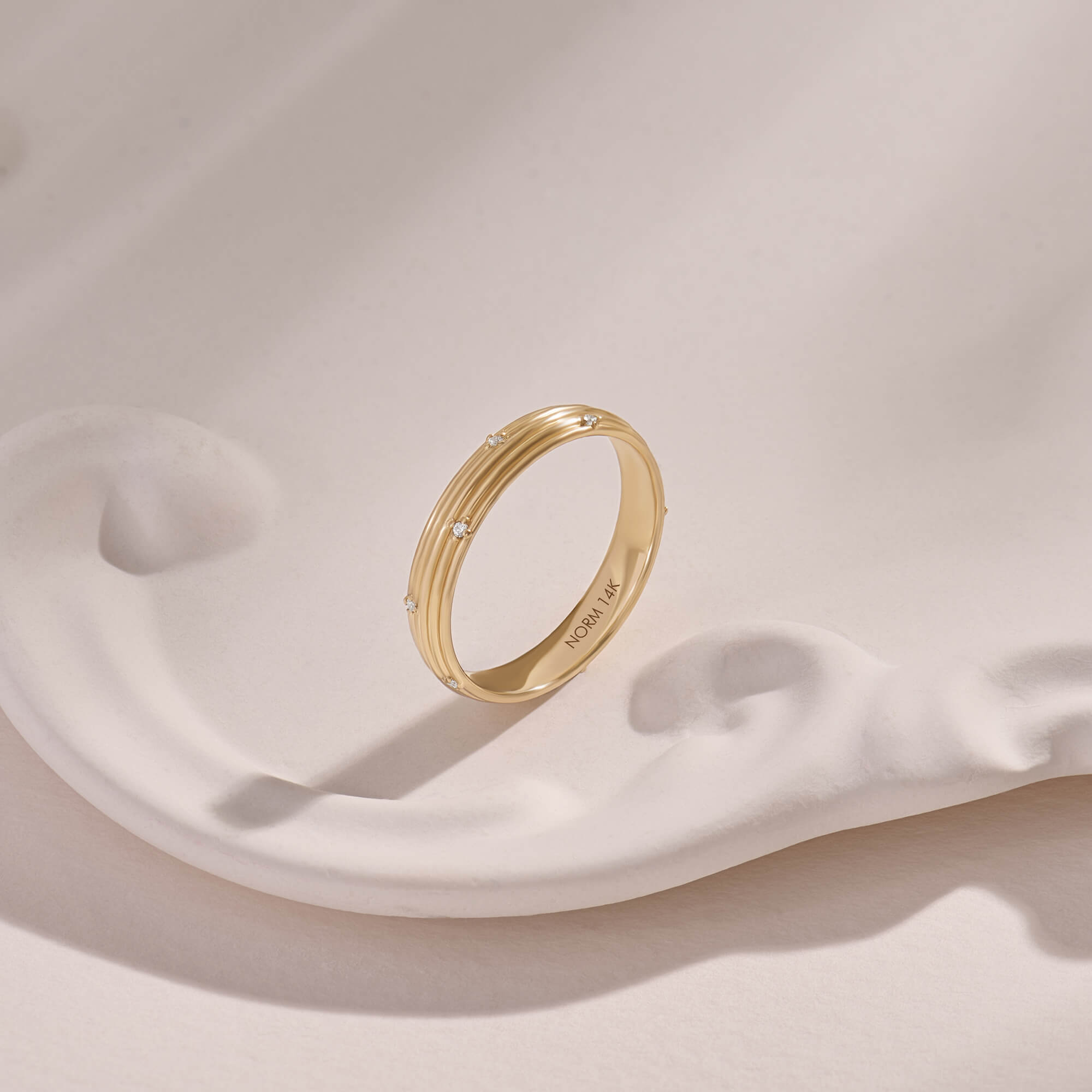 Diamond Linear Design Band Ring in Real Yellow Gold