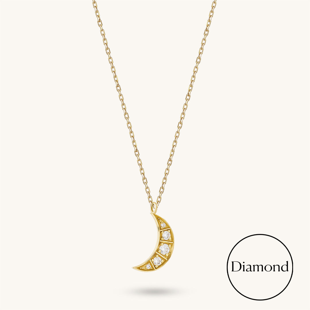 14K Real Gold 0.25ctw Diamond Crescent Moon Necklace NORM JEWELS
