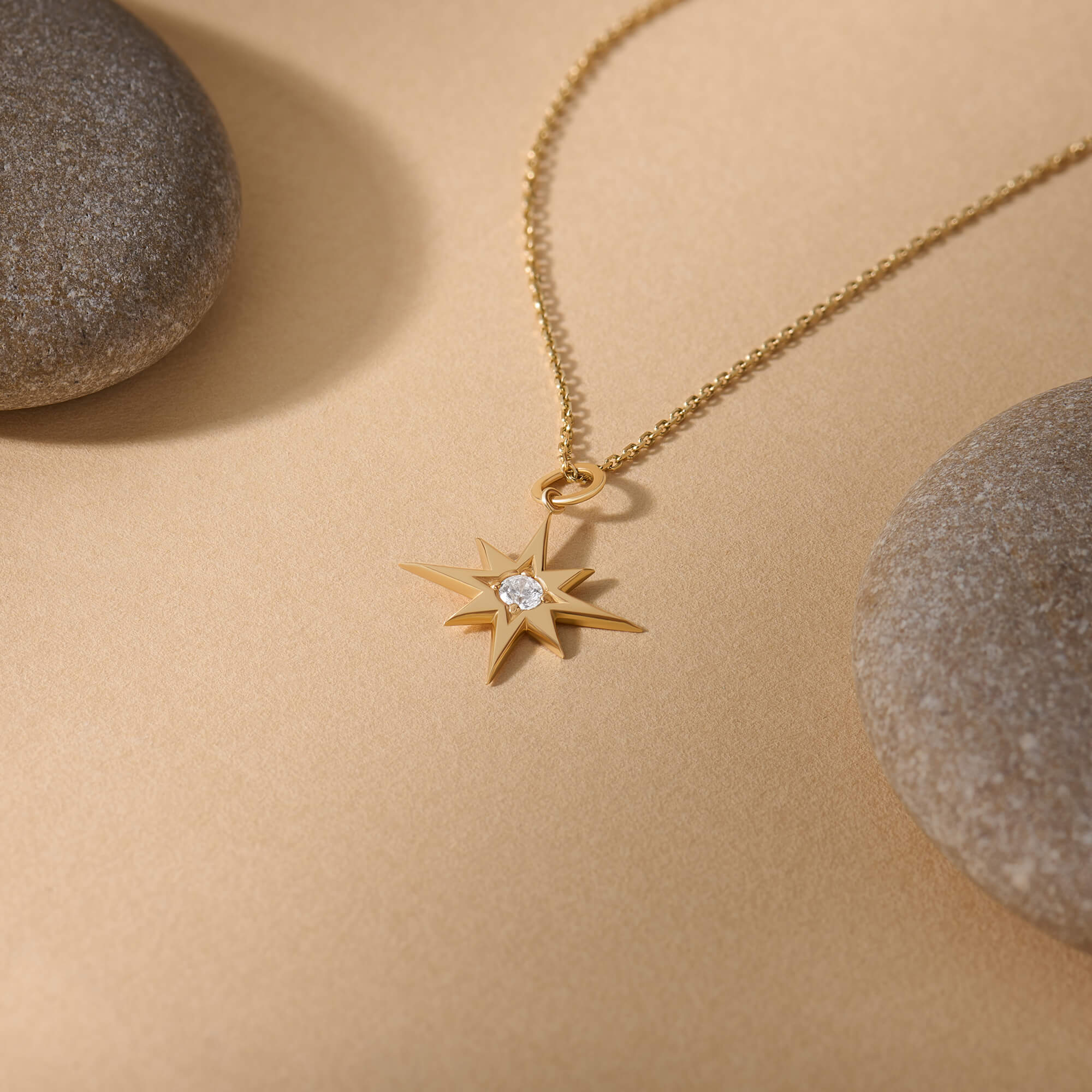 Diamond North Star Necklace in 14K Real Yellow Gold
