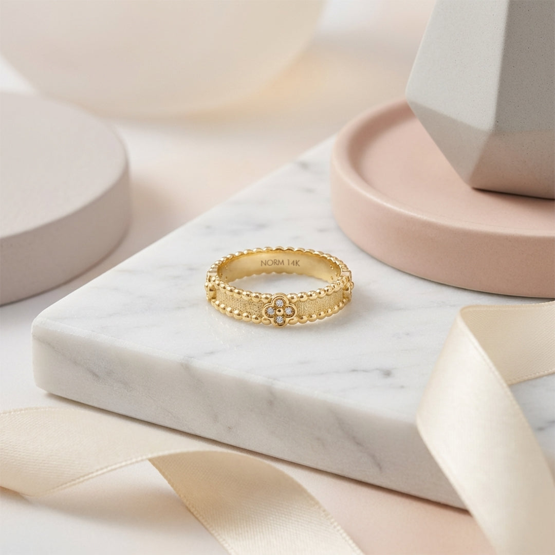 Solid Gold Diamond Shamrock Band Ring