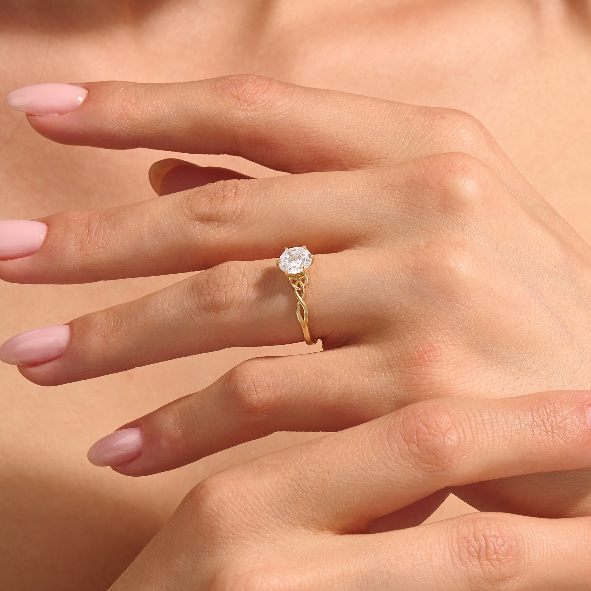 1.29ct White Diamond Solitaire Celtic Engagement Ring in 14k Real Gold