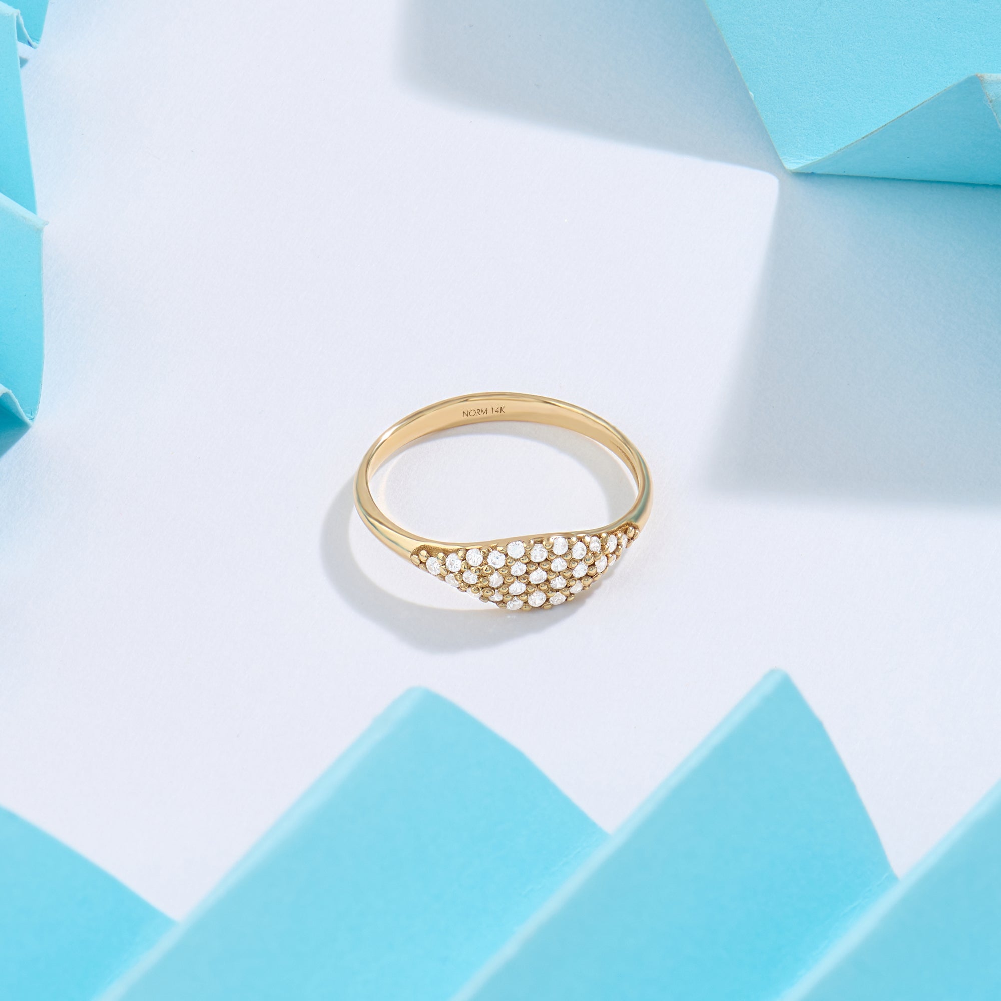 14K Real Gold 0.20ct Diamond Pave Ring