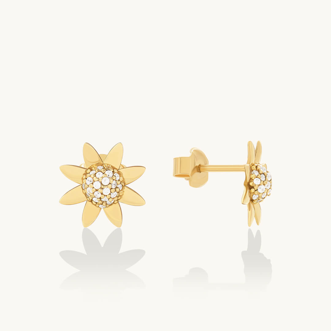Solid Gold Diamond Sunflower Studs