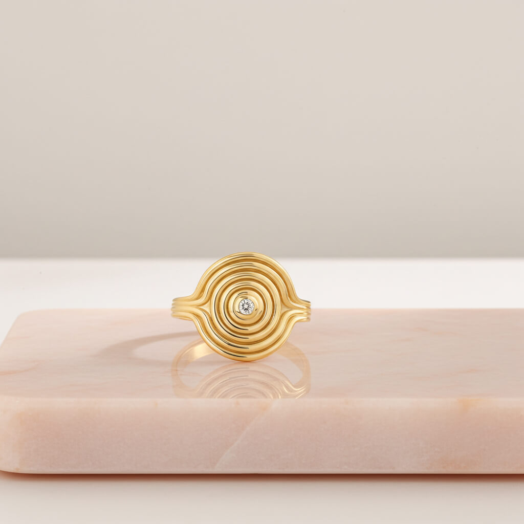 Diamond Swirl Ring in Yellow Solid Gold
