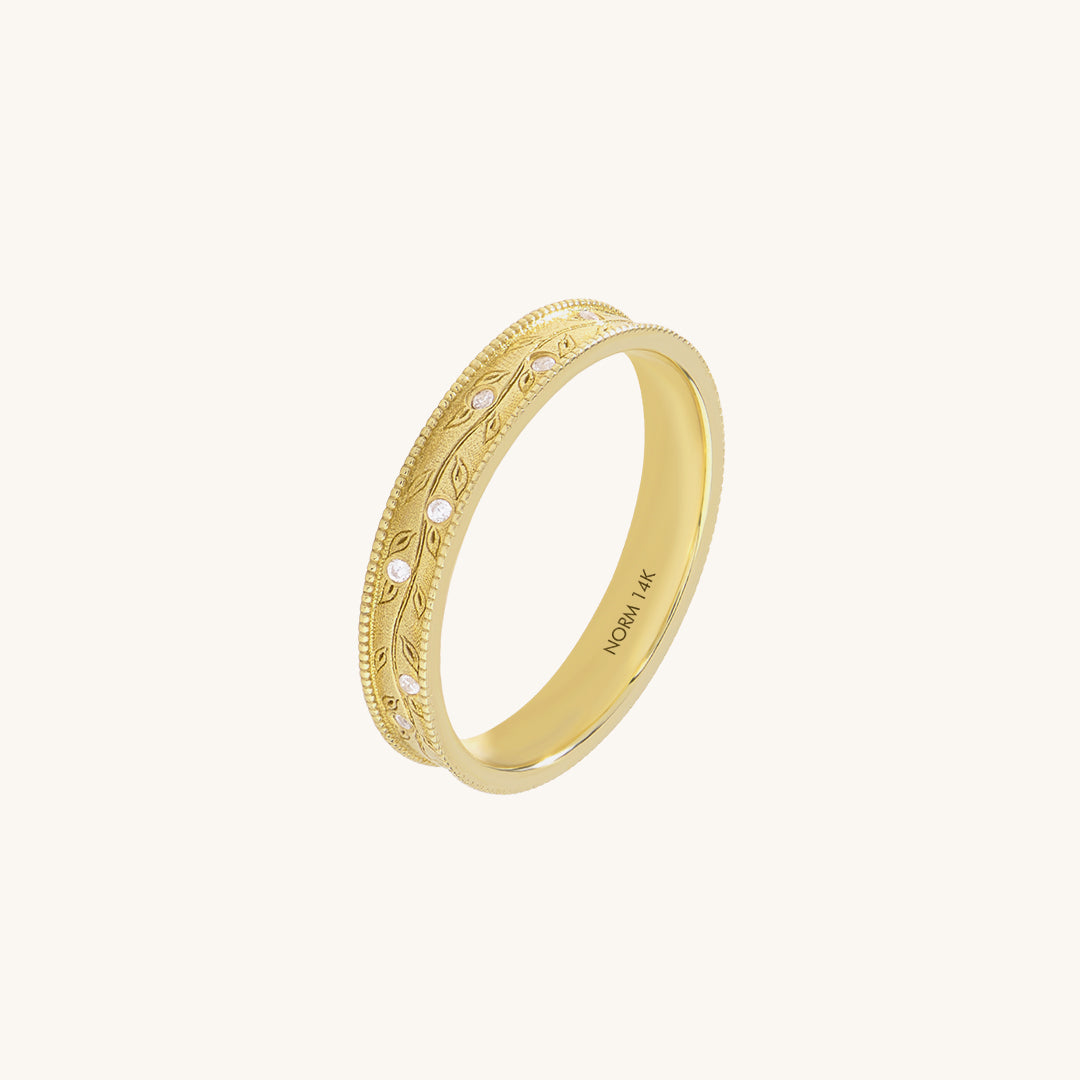 Women's Diamond Vine Wedding Band Ring in 14K Real Gold