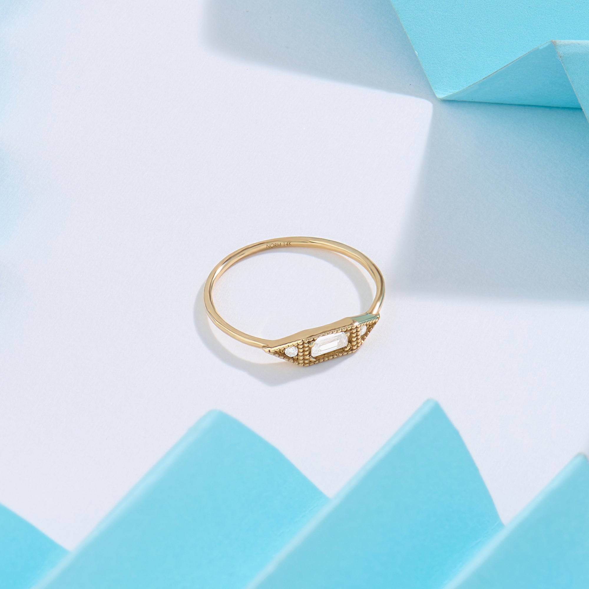 14k Real Gold Vintage-Inspired Baguette Signet Ring