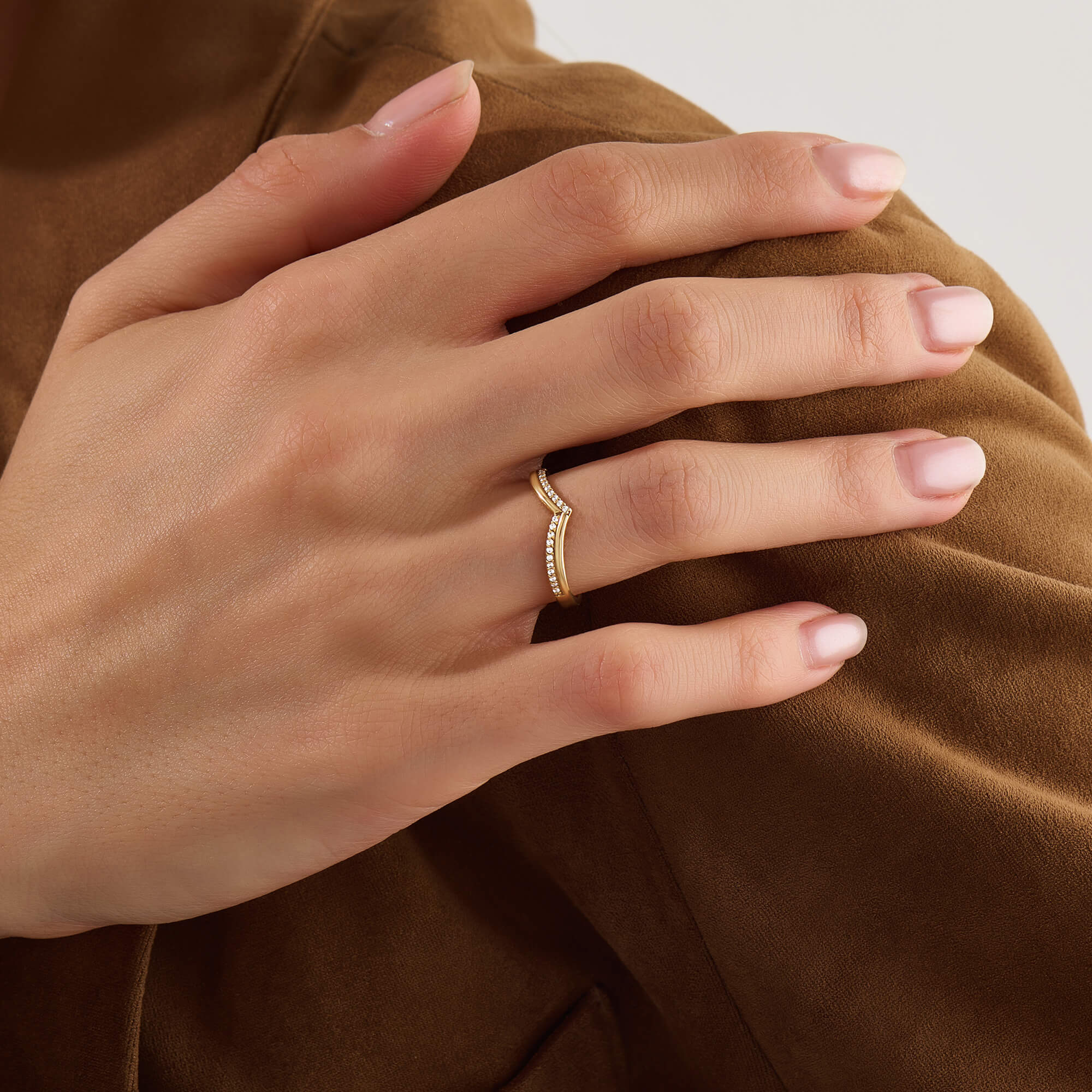 Women's Diamond Double Chevron Ring in 14K Solid Yellow Gold