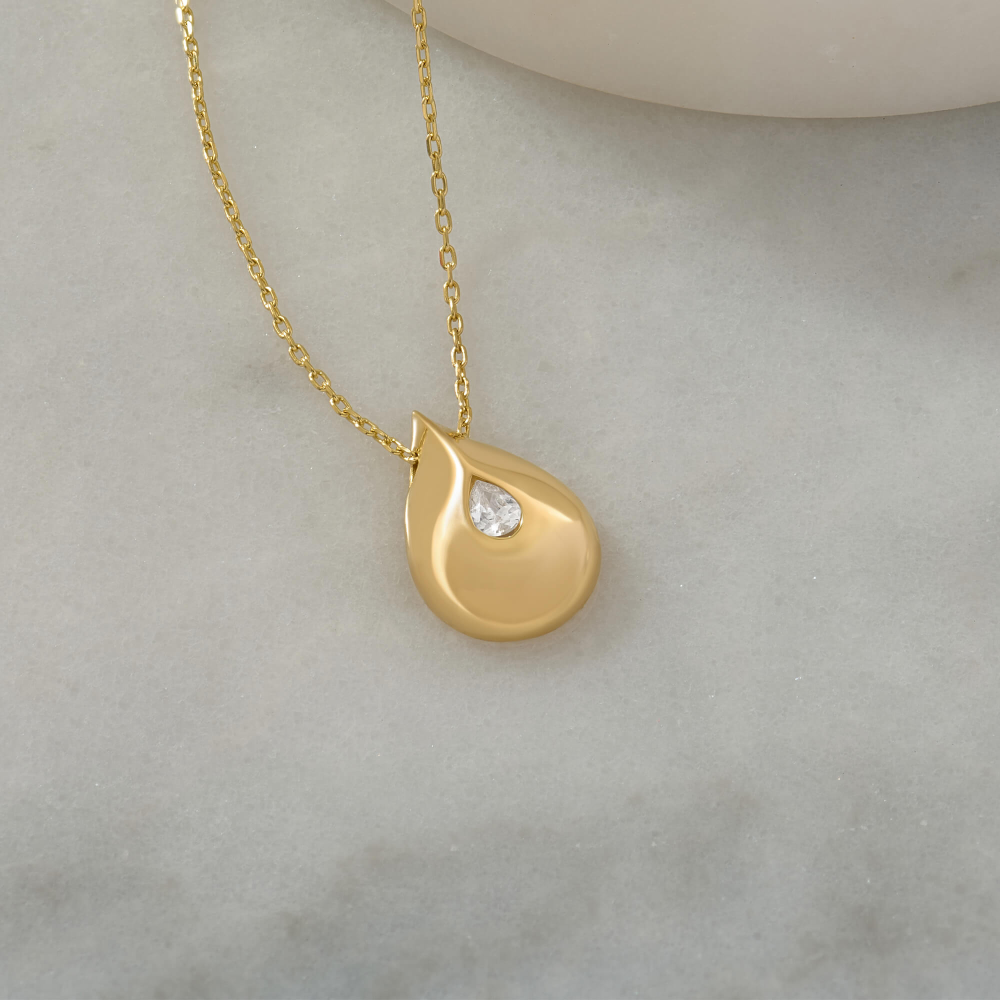 24K Vermeil Dome Teardrop Necklace