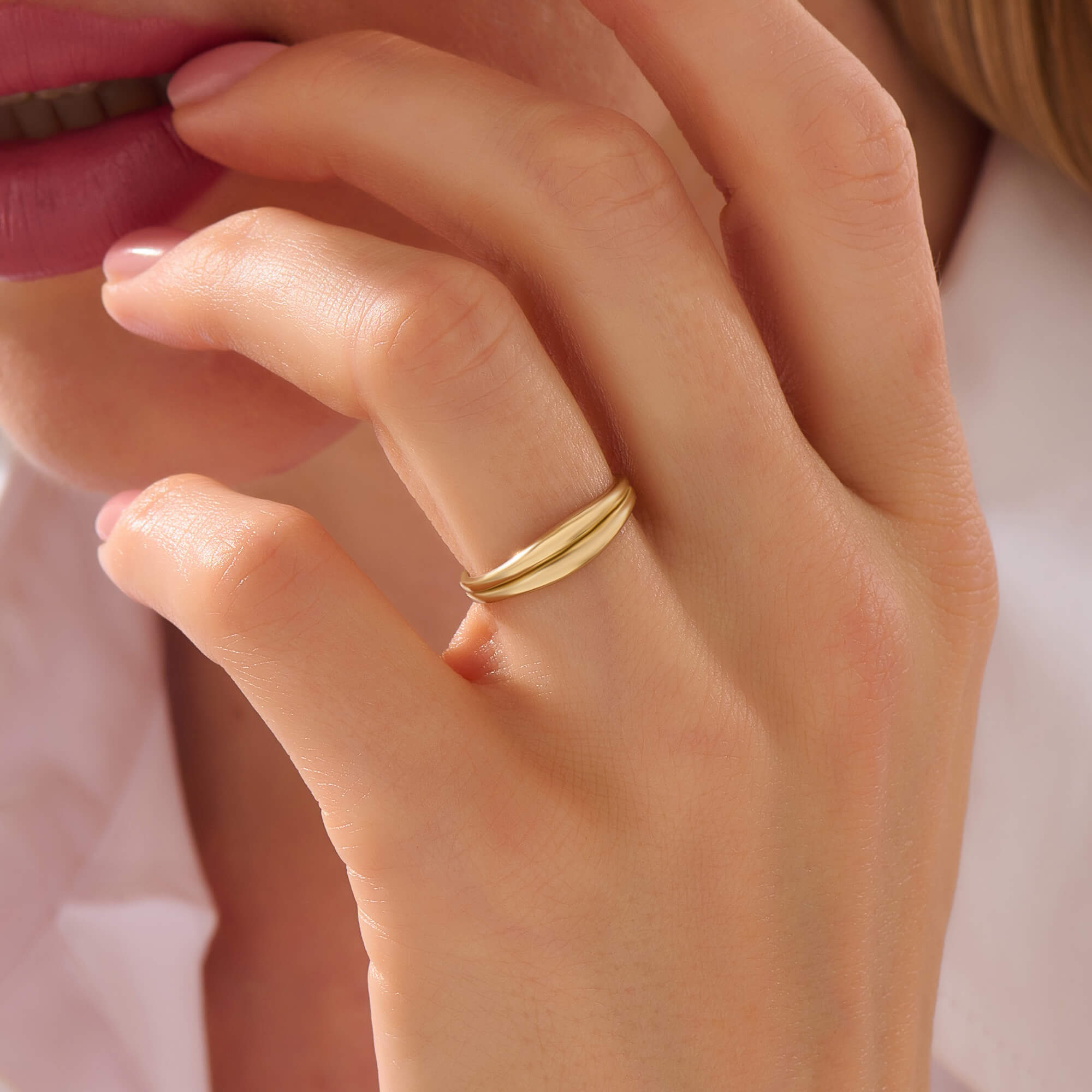 Women's Double Curved Dome Ring in Yellow Solid Gold