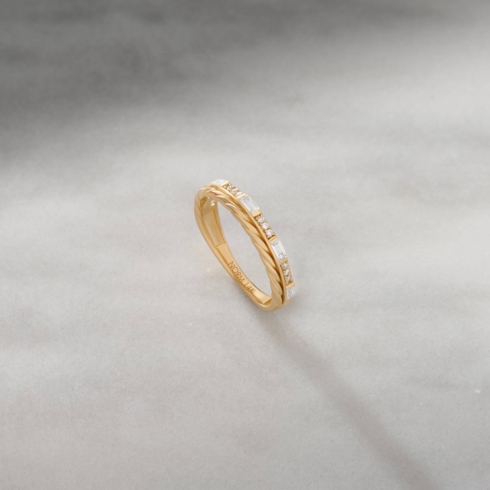 Solid Real Gold Double Row Moissanite Baguette Ring