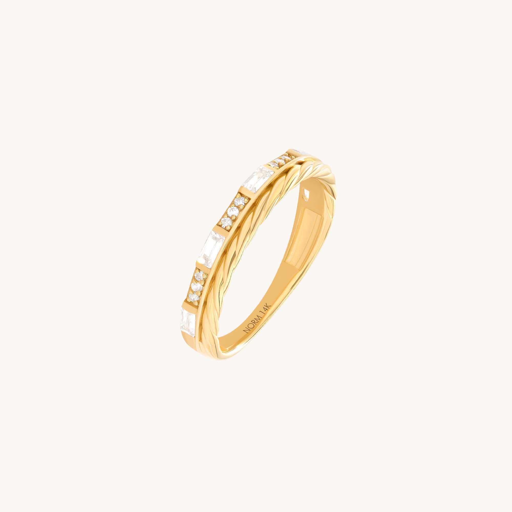 Real Gold Double Row Moissanite Baguette Stone Ring