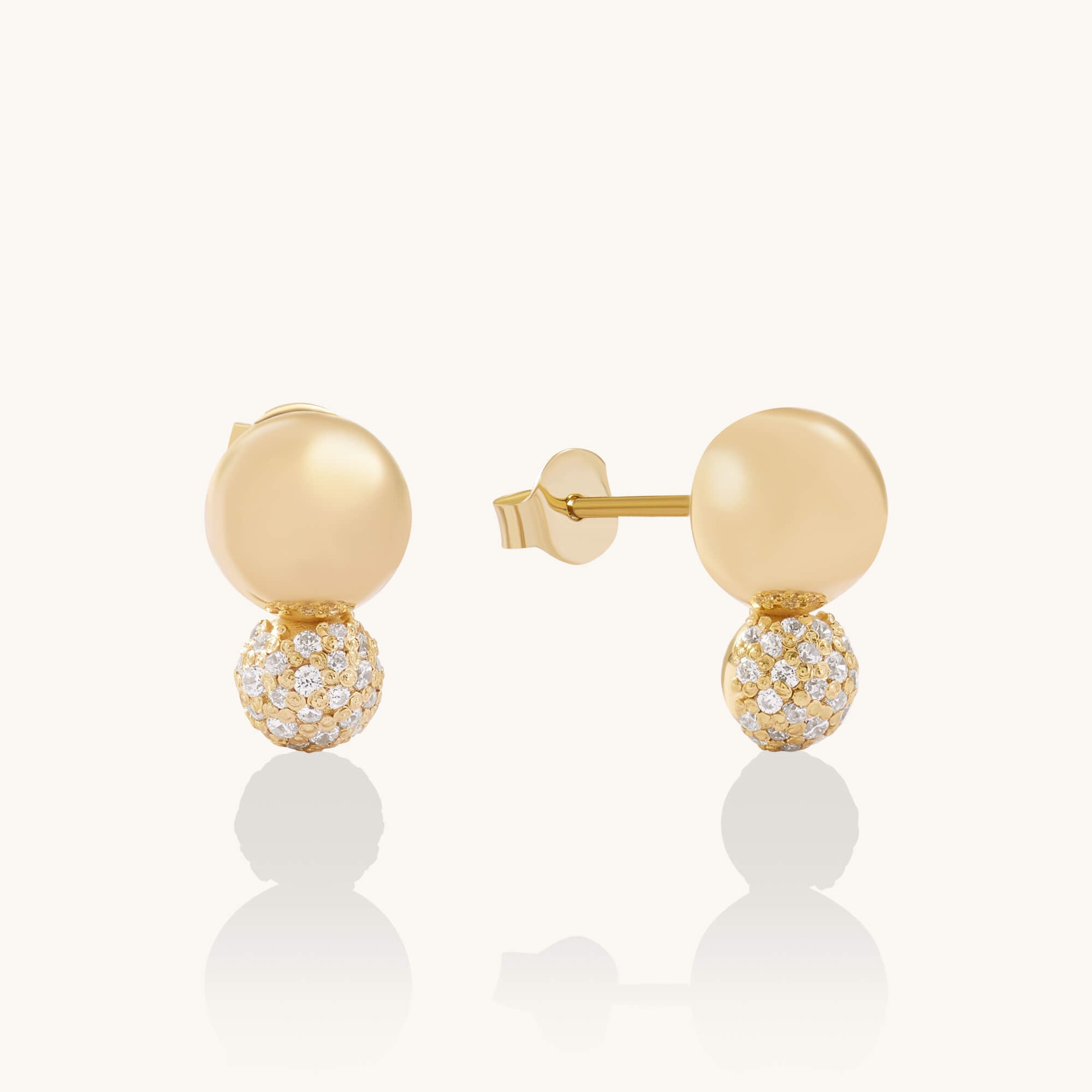 Double Sphere Pave Earrings in 24K Gold Vermeil