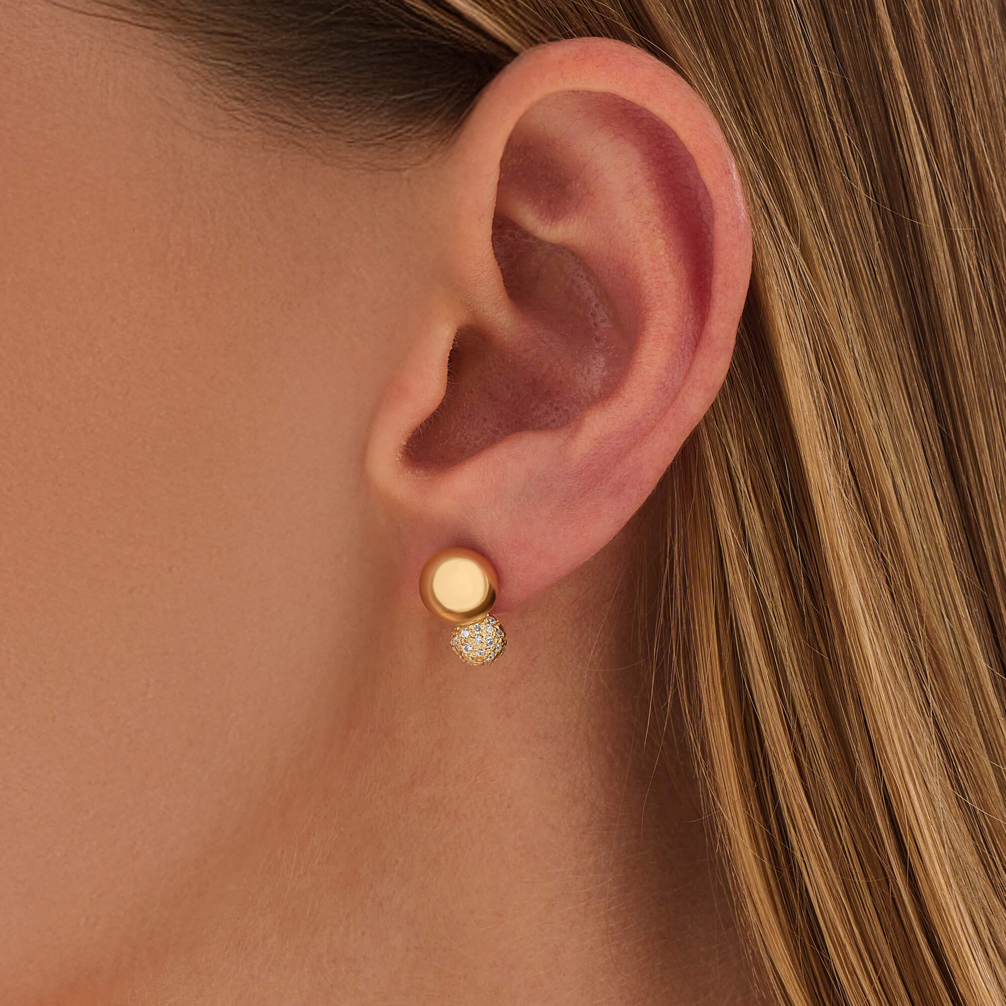 Women's Double Sphere Pave Earrings in 24K Gold Vermeil