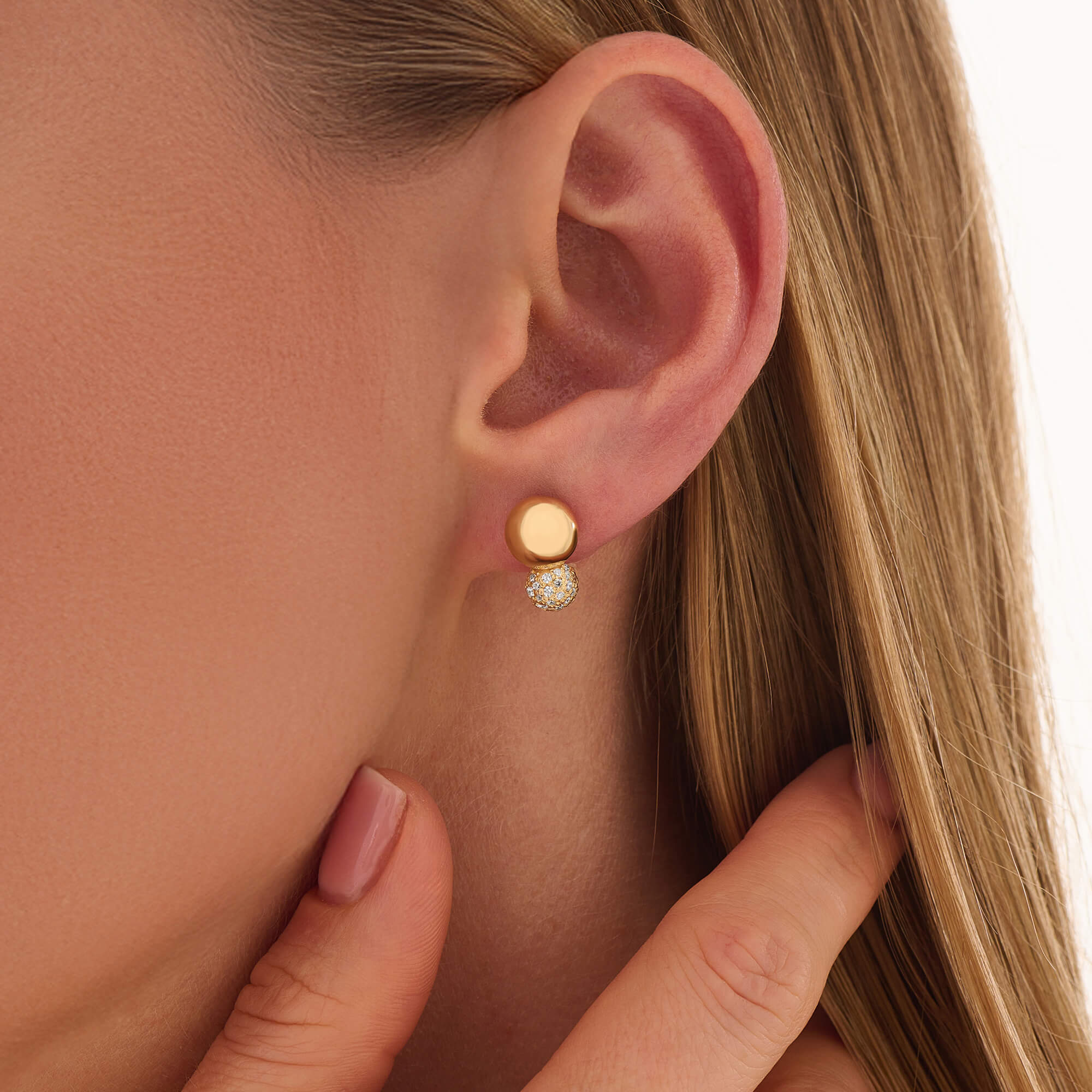 Women's 24K Vermeil Double Sphere Pave Earrings