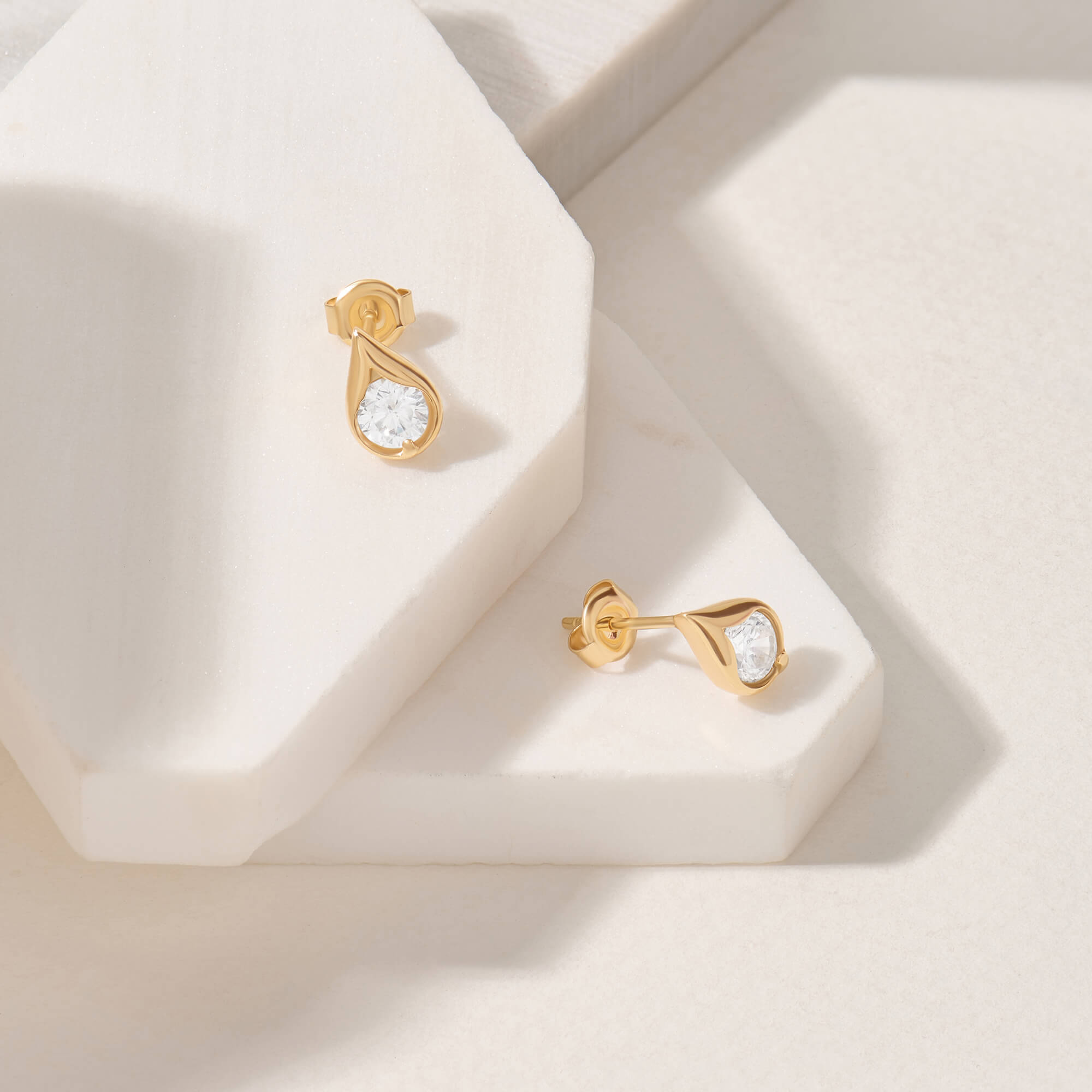 Droplet Stud Earrings in 14K Gold with CZ