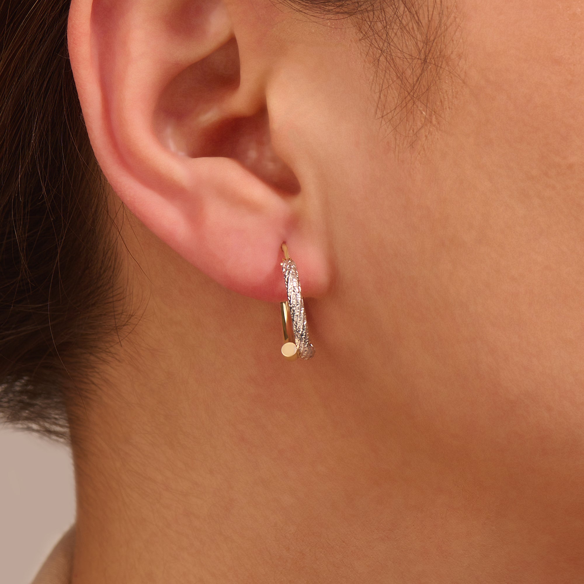 14k Yellow and White Gold Mixed Huggie Earrings