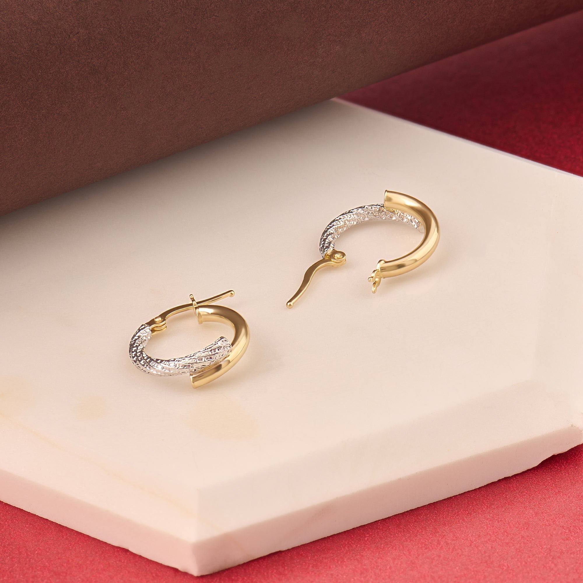 14k Real Yellow and White Gold Mixed Earrings