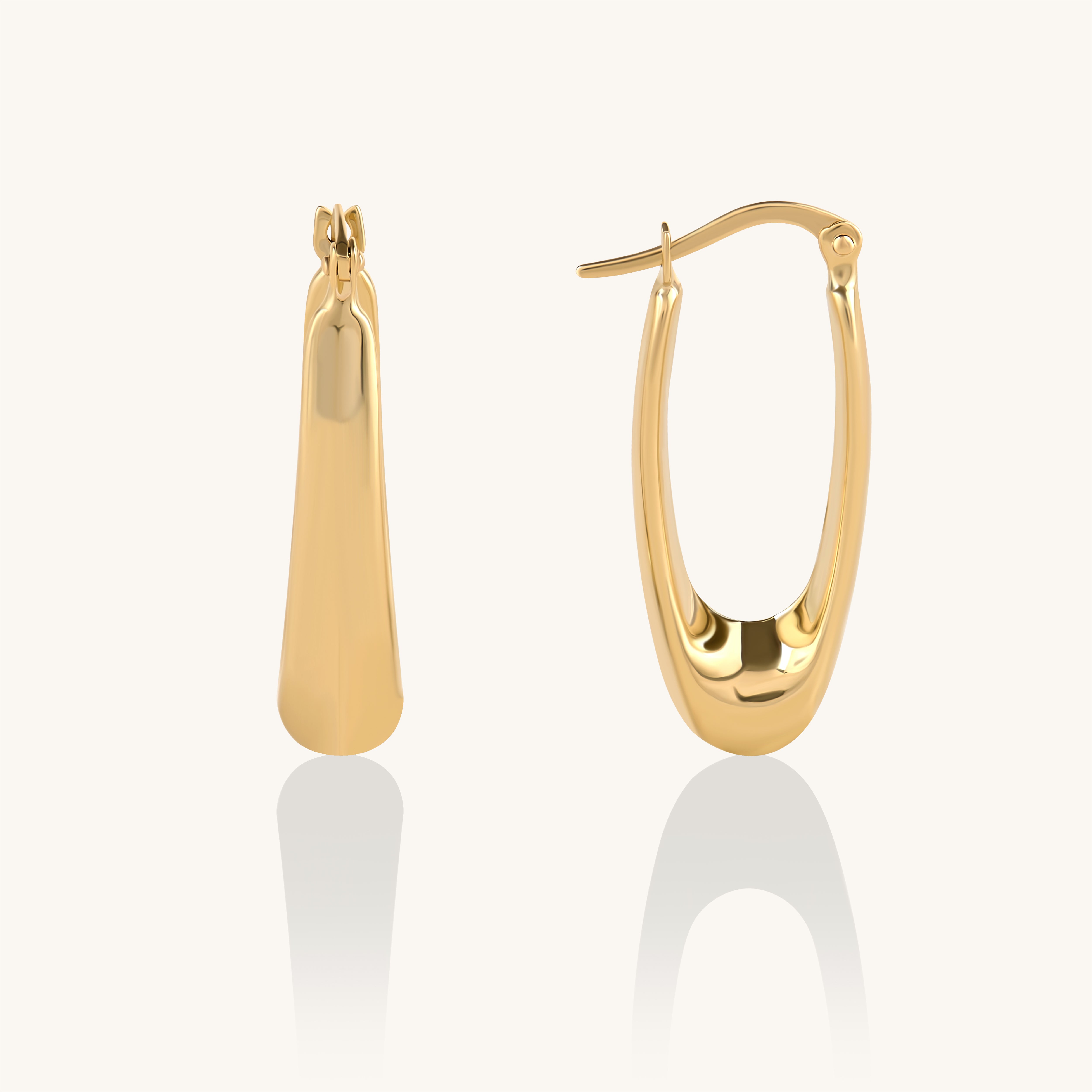 14K Solid Gold Elongated Hoop Earrings