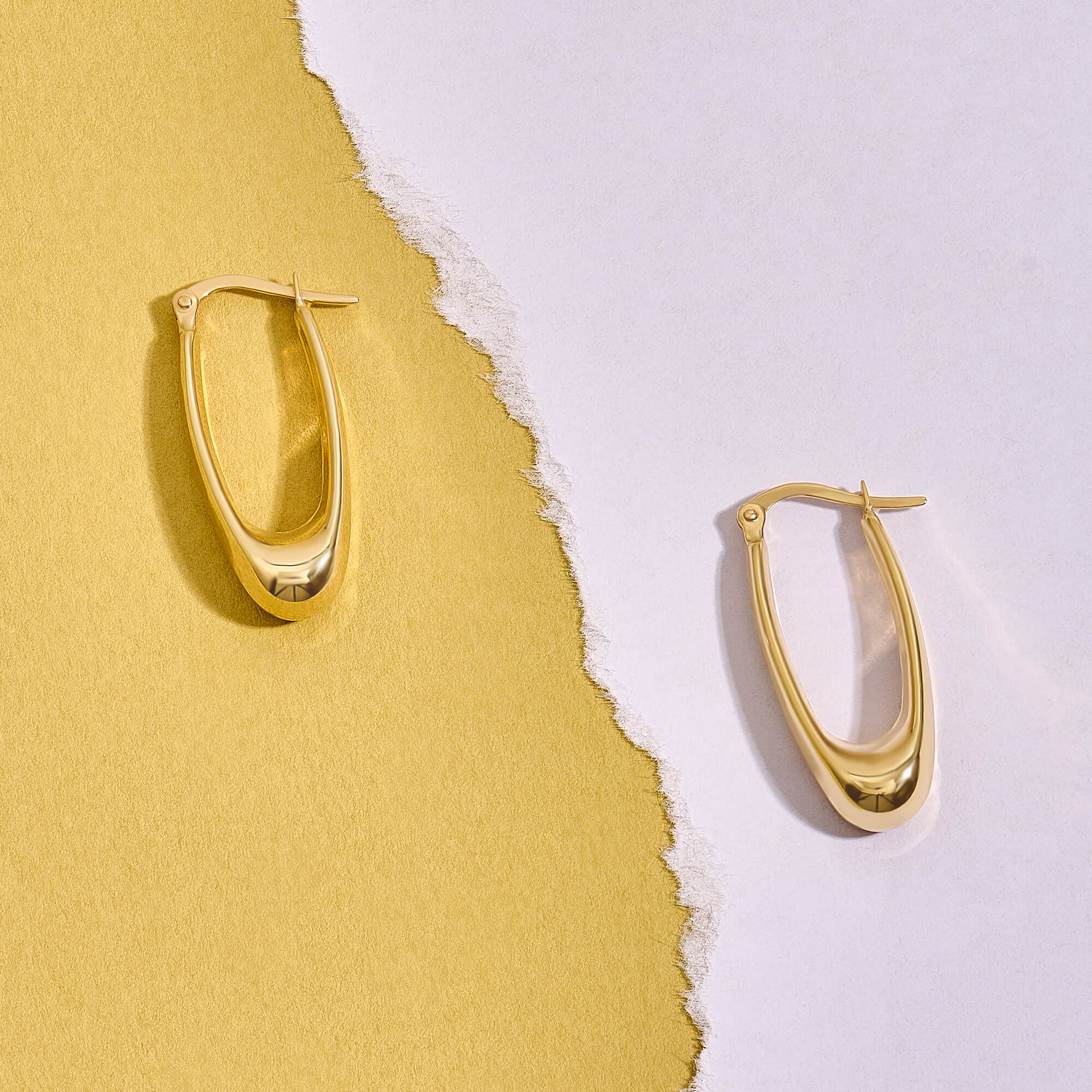 Elongated Hoop Statement Earrings in 14K Gold