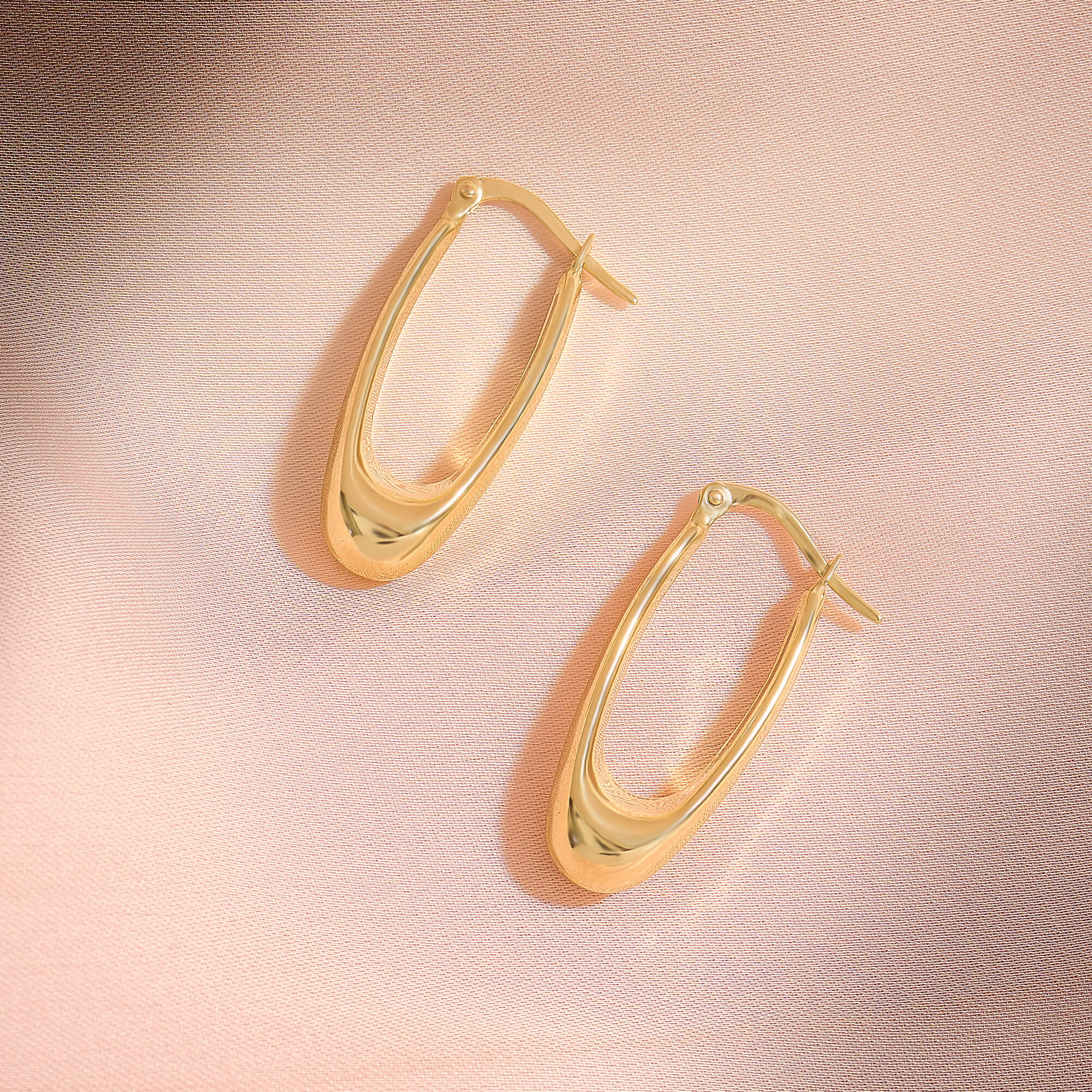14K Real Gold Elongated Hoop Earrings