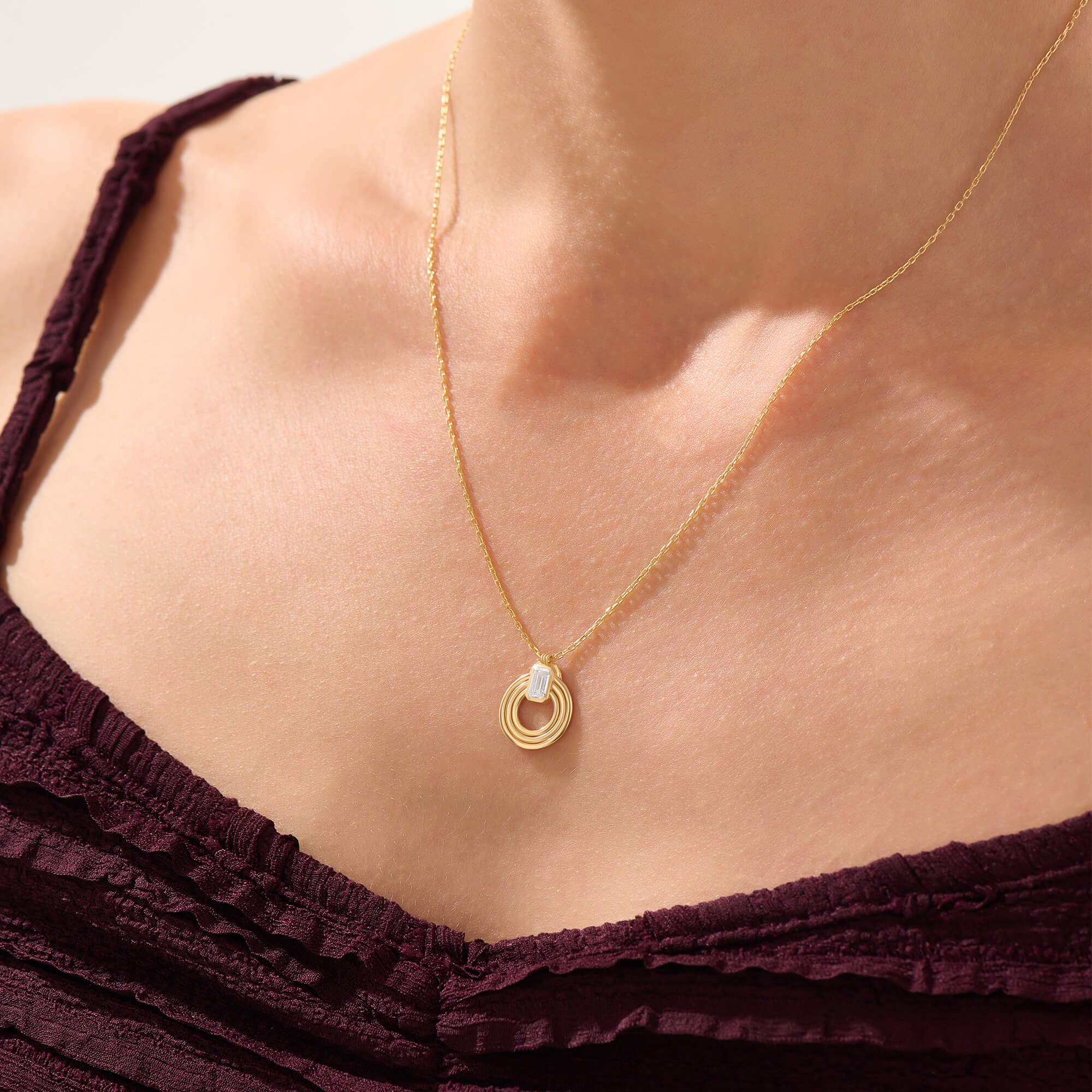 Women's 24K Gold Vermeil Emerald-Cut Moissanite Orbit Loop Necklace