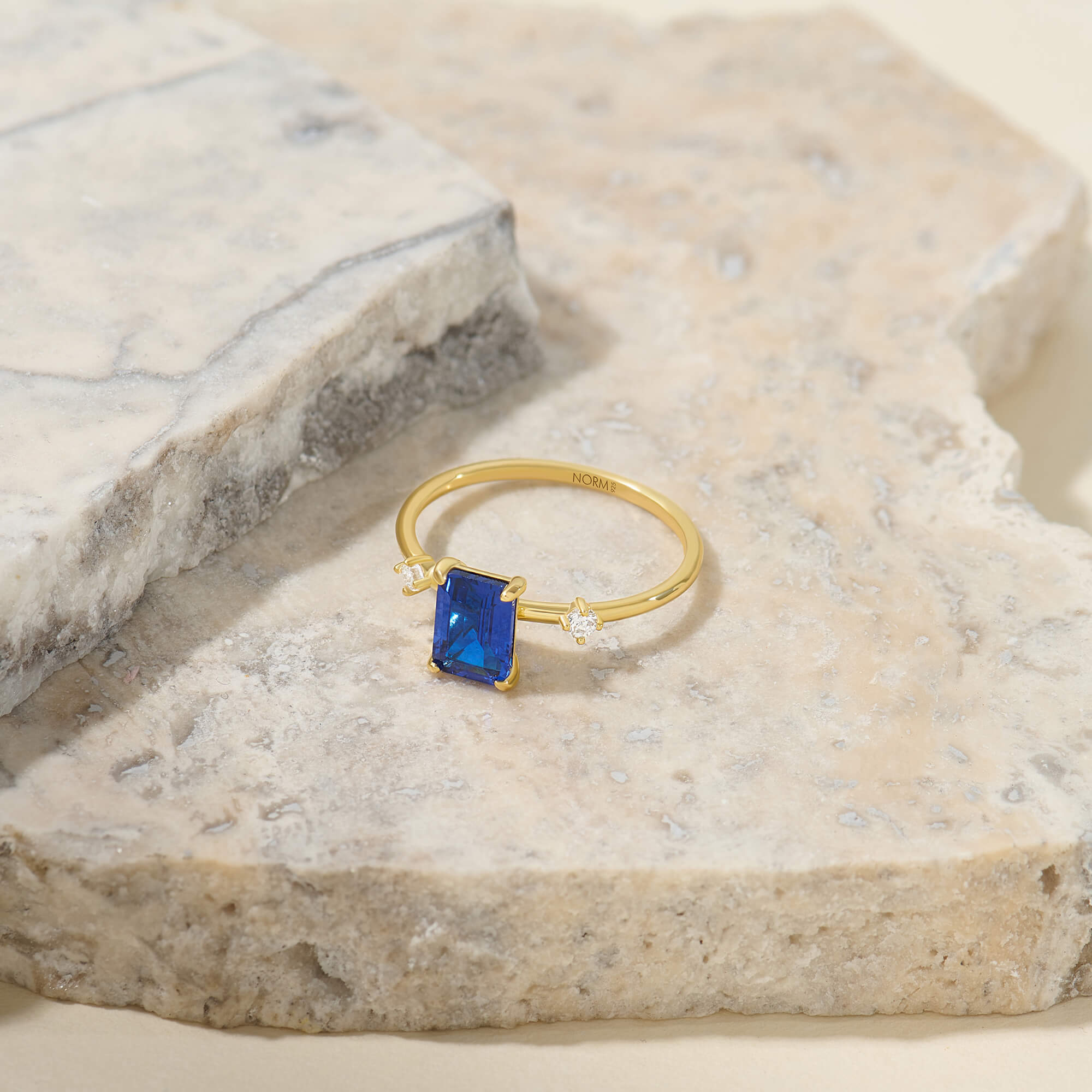 Emerald-Cut Solitaire Ring with Sapphire in 24K Gold Plated Vermeil on Silver