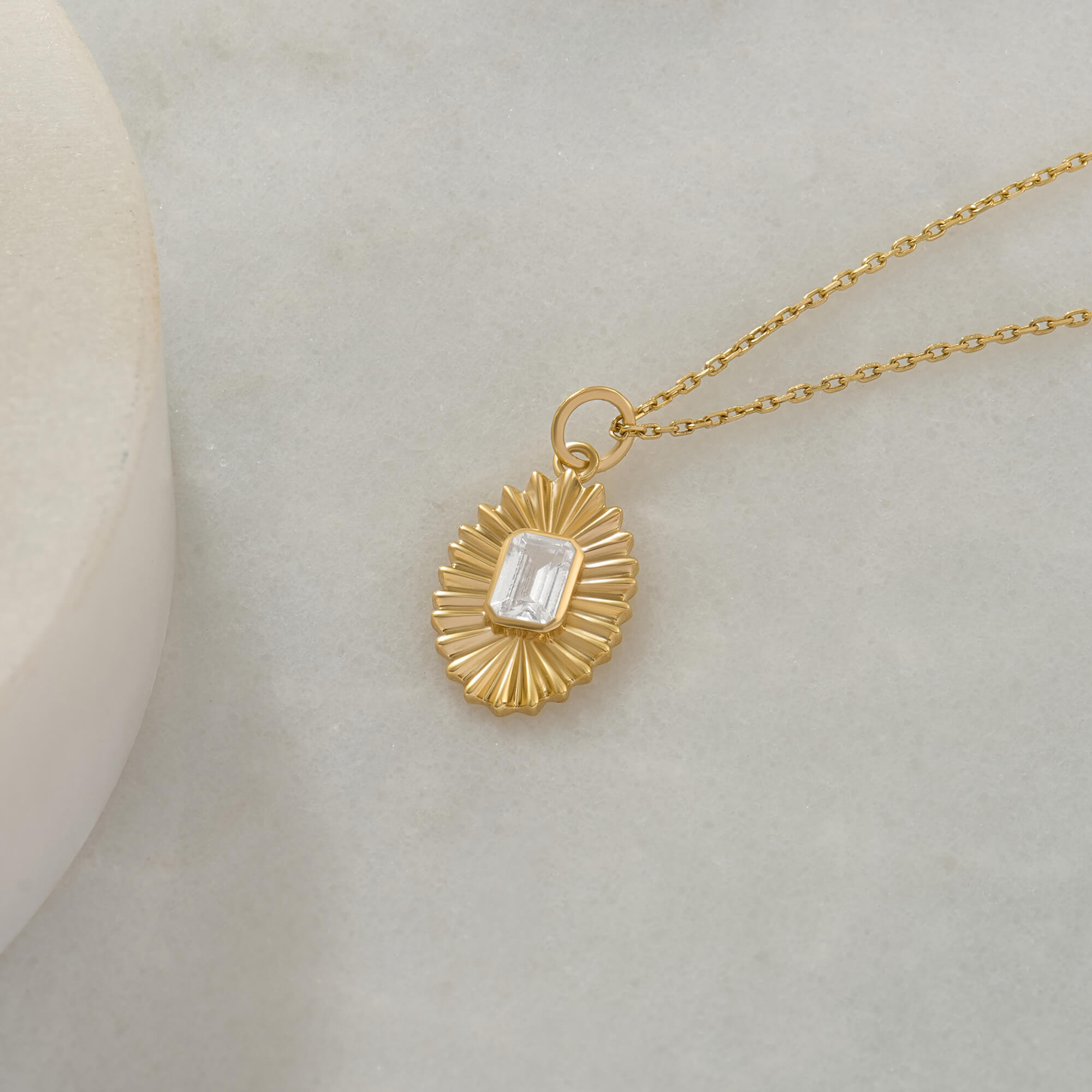 Sunflower Gold Vermeil Necklace with Emerald-Cut Stone