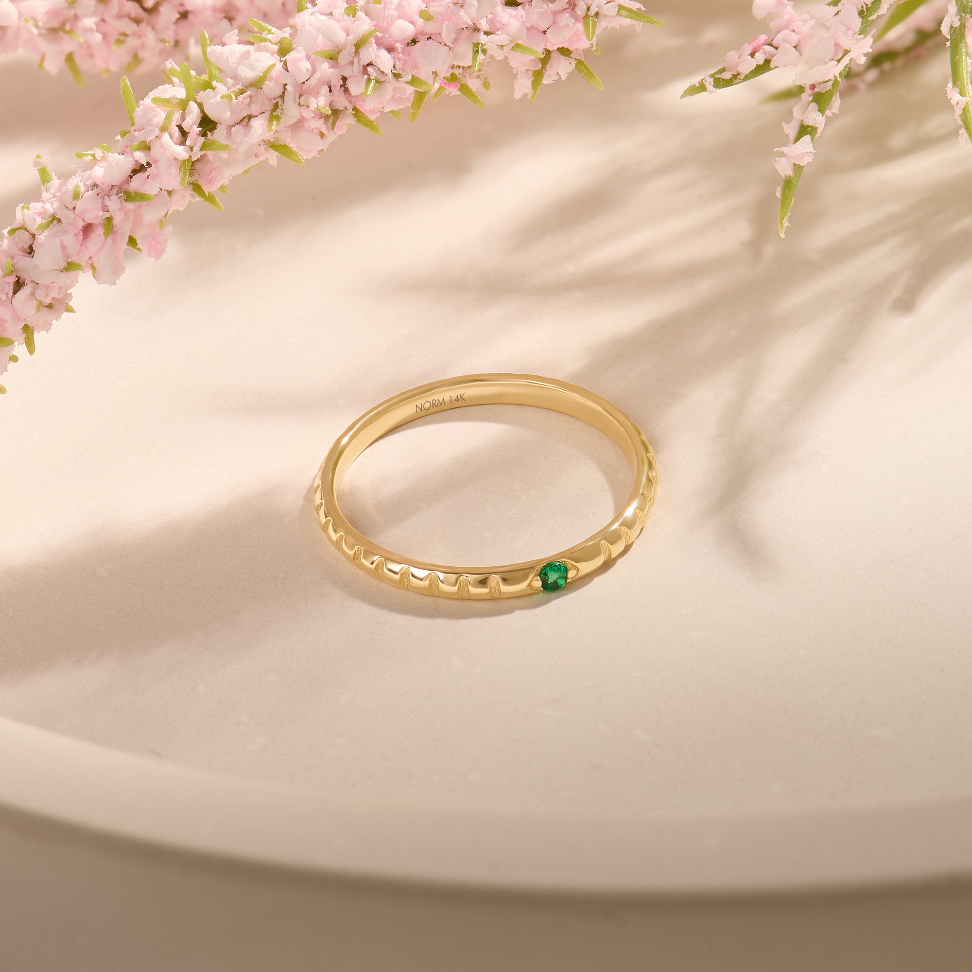 Emerald Solitaire Square Wedding Band in 14k Real Gold