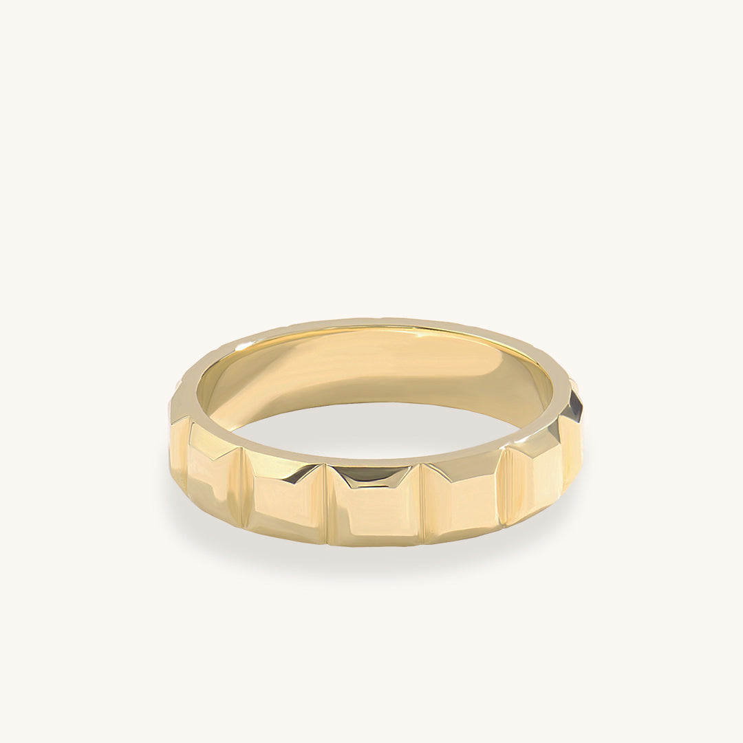 14K Real Yellow Gold Square Wedding Band Ring