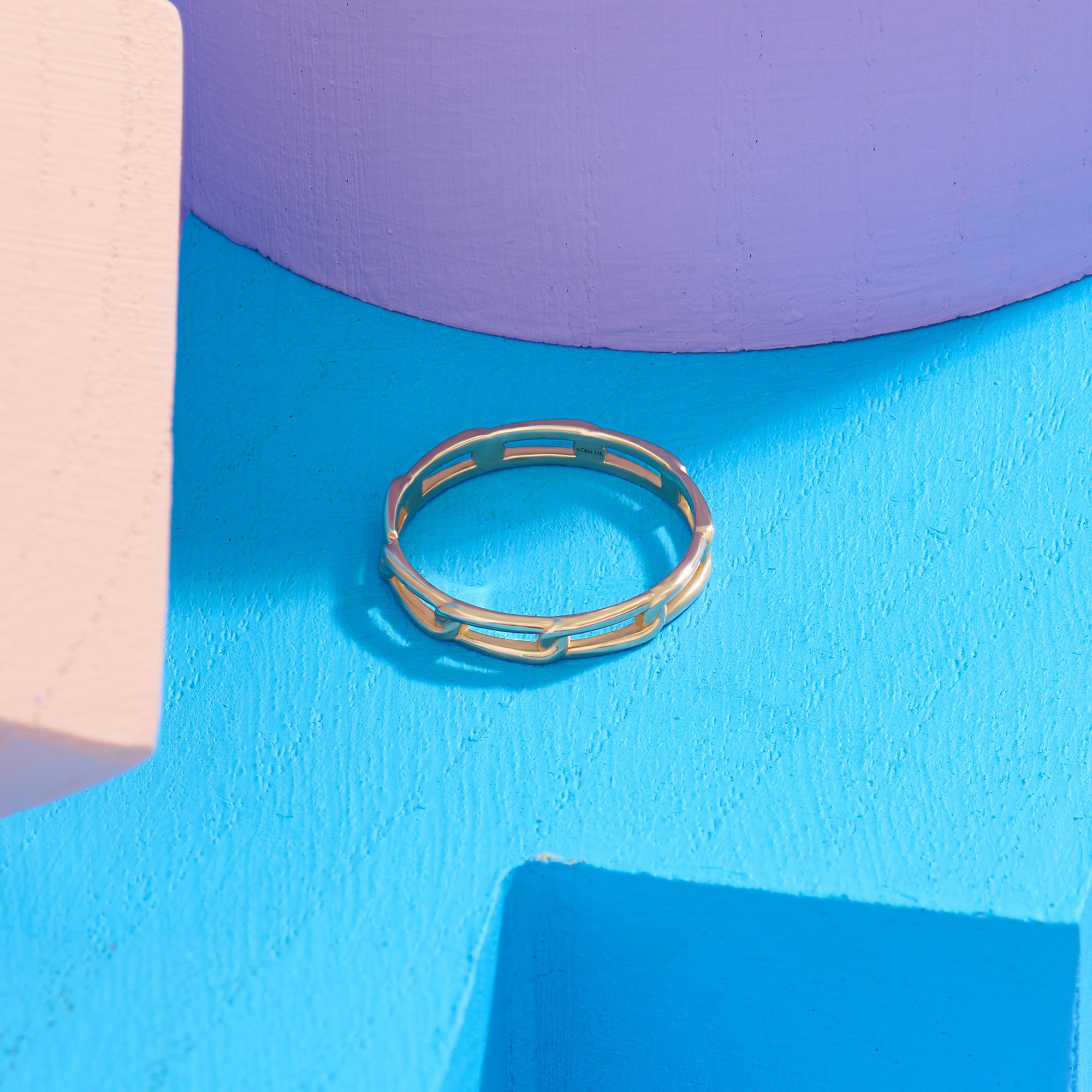 14K Real Yellow Gold Eternity Link Chain Band Ring