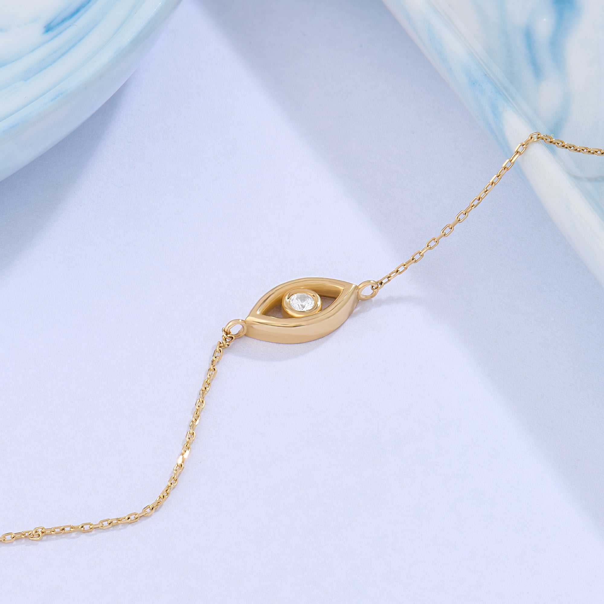 14K Real Gold Evil Eye Bracelet for Women