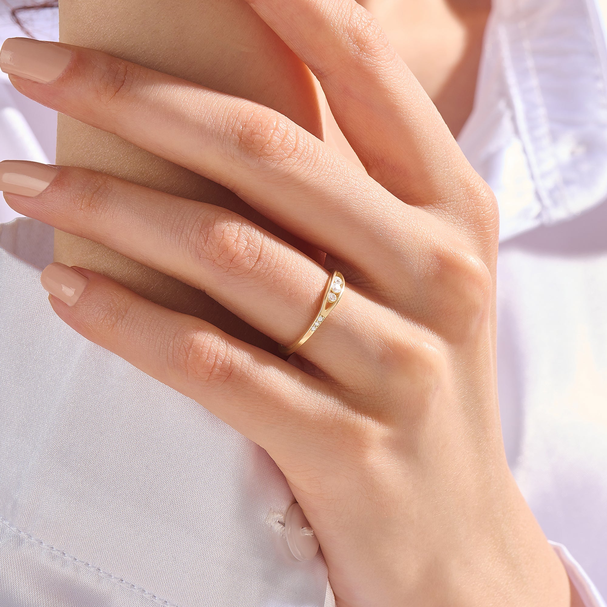 Real 14K Yellow Gold Line Pave Ring