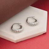 14k White Gold Flat Croissant Hoop Earrings
