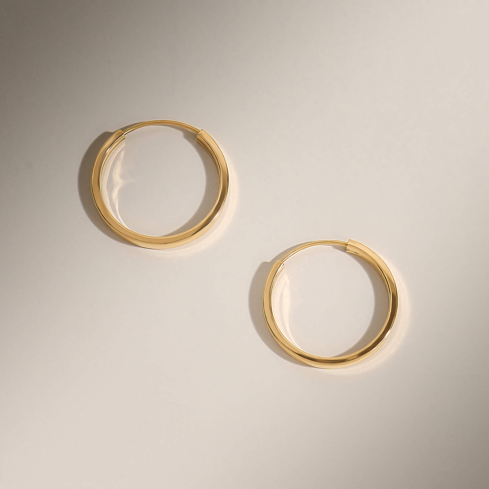 14K Solid Gold Thin Flat Hoop Earrings