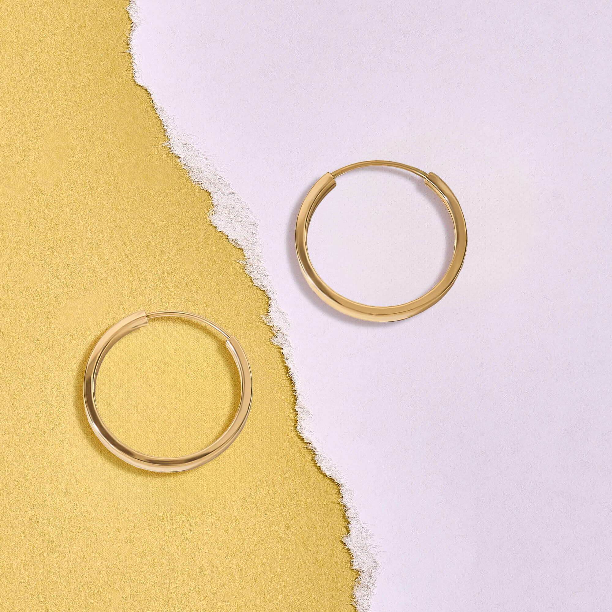 Women's 14K Real Gold Flat Hoop Earrings