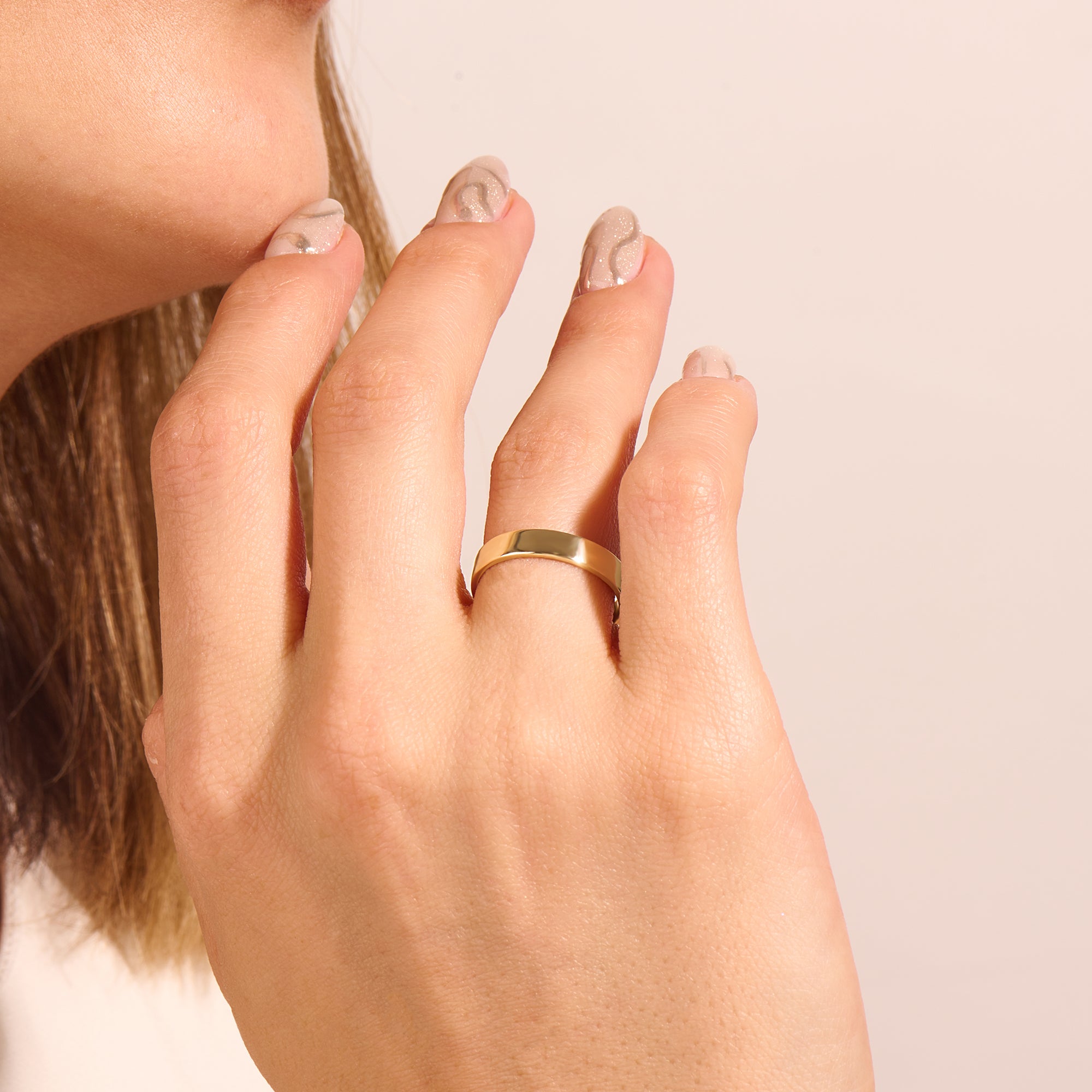 14k Real Gold 3mm Flat Wedding Band Ring for Women